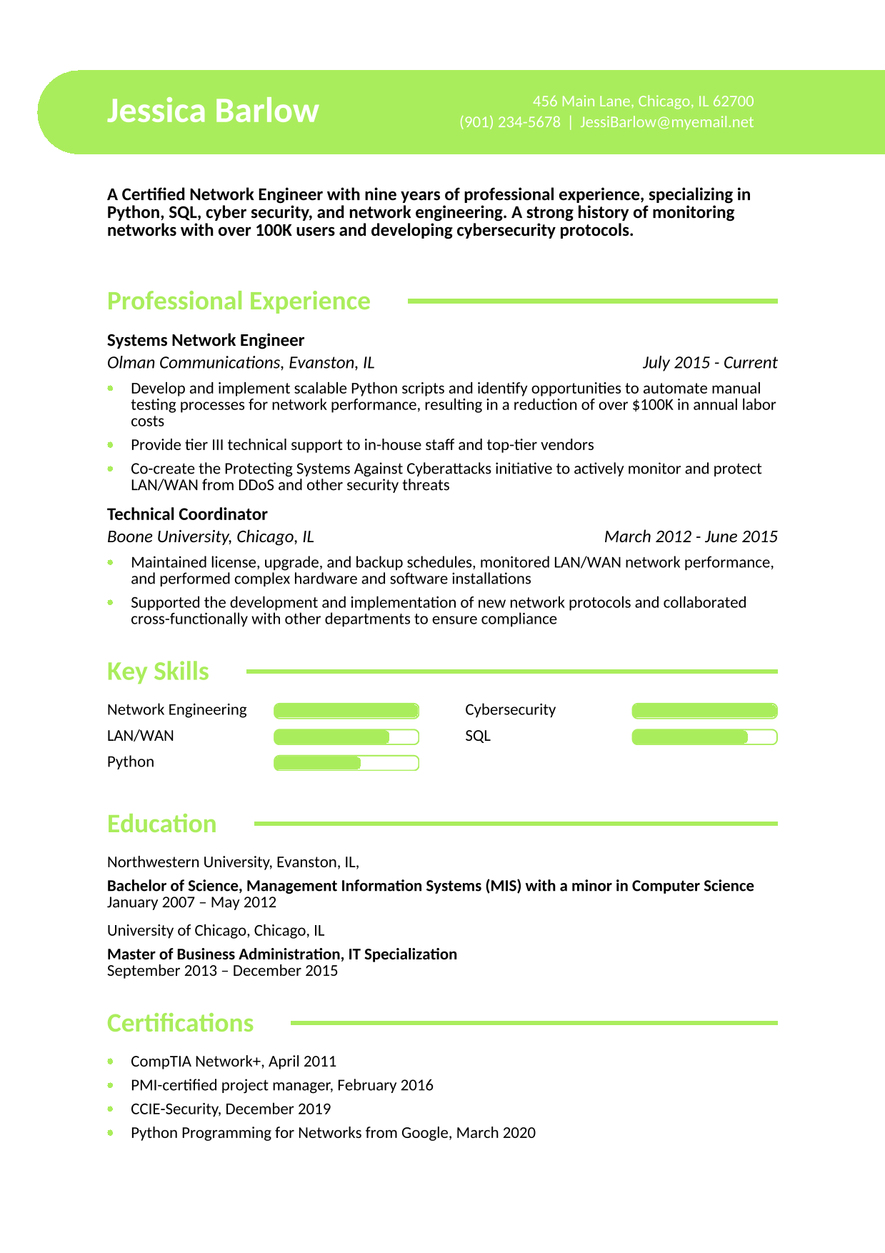 Systems Network Engineer Resume Example