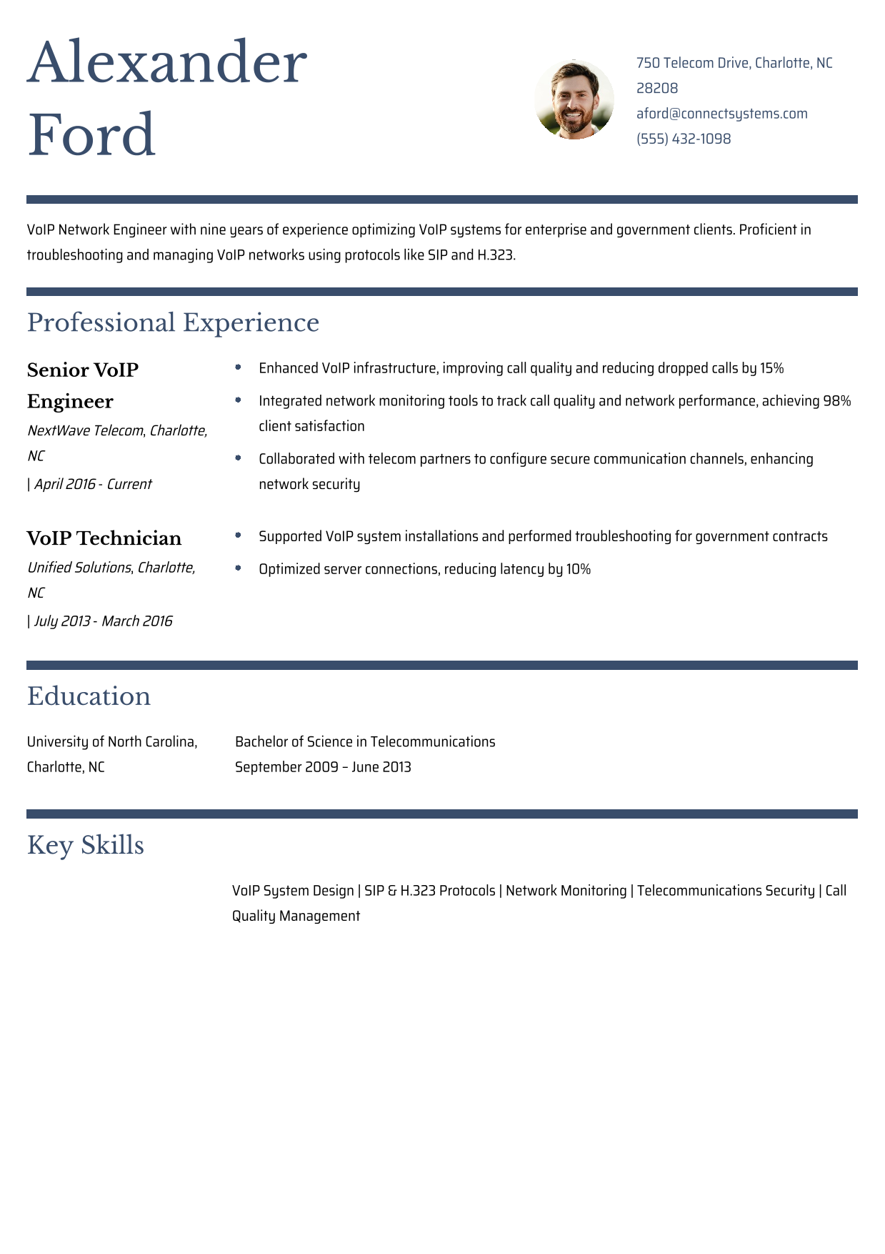 VoIP Network Engineer Resume Example
