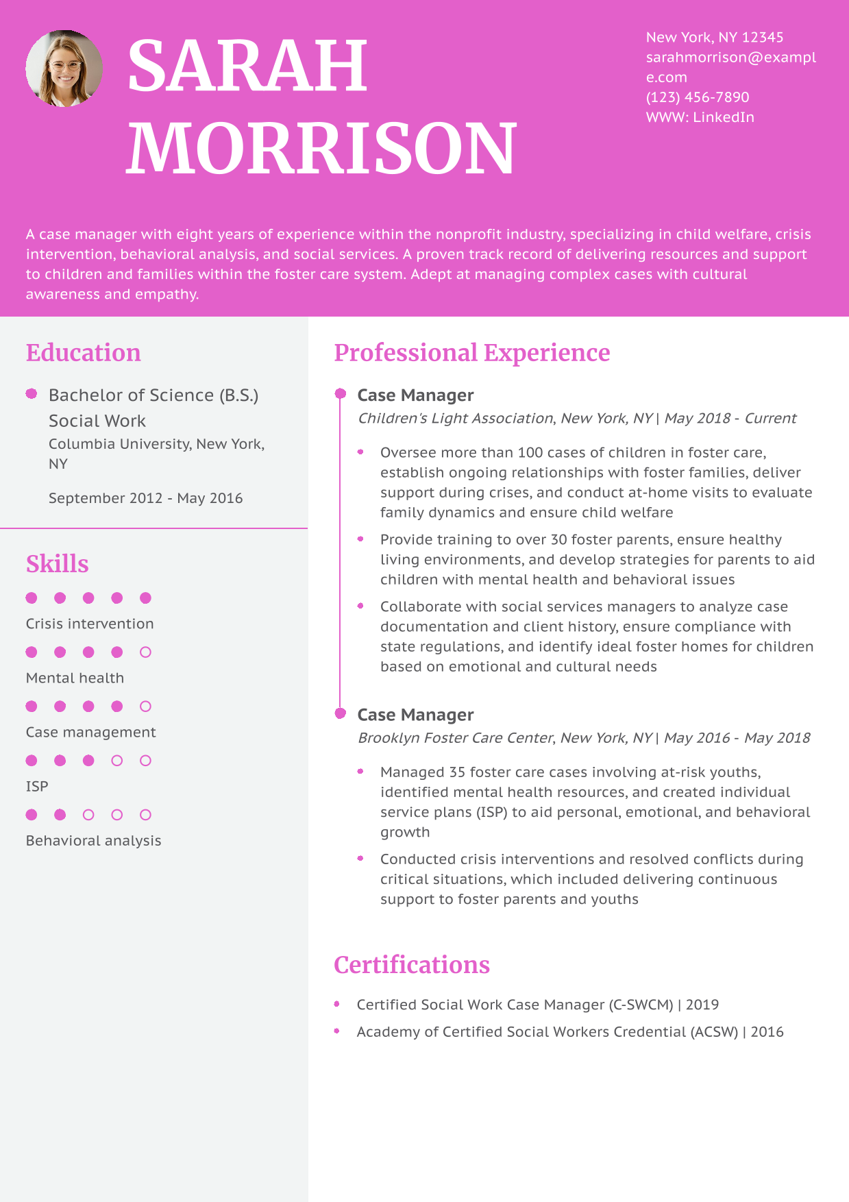 Case Manager Resume Example