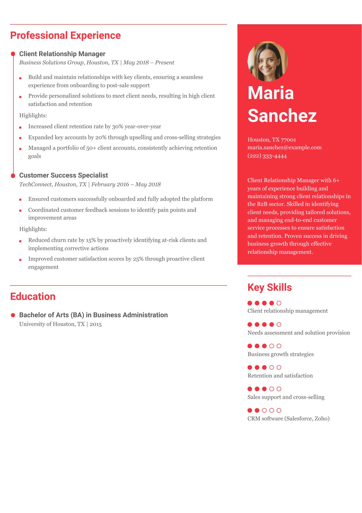 Client Relationship Manager Resume Example