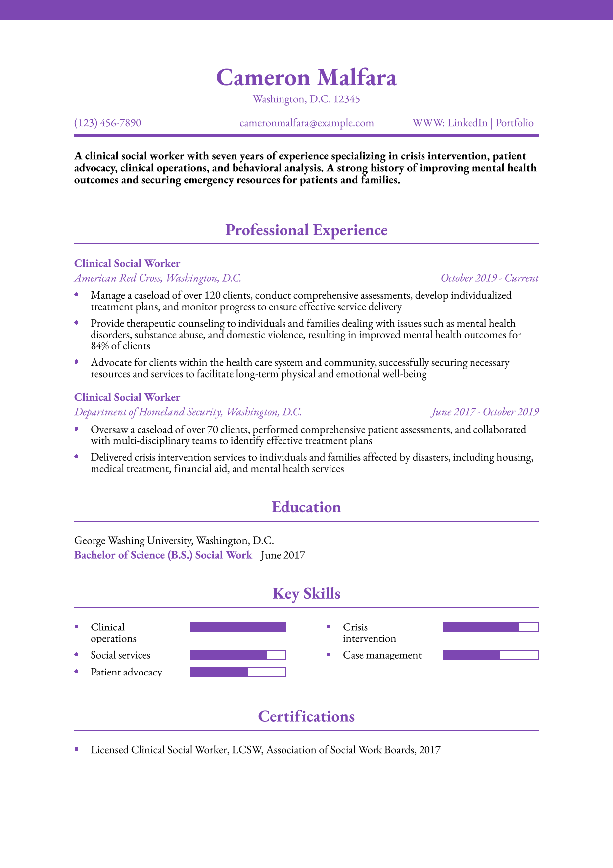 Clinical Social Worker Resume Example