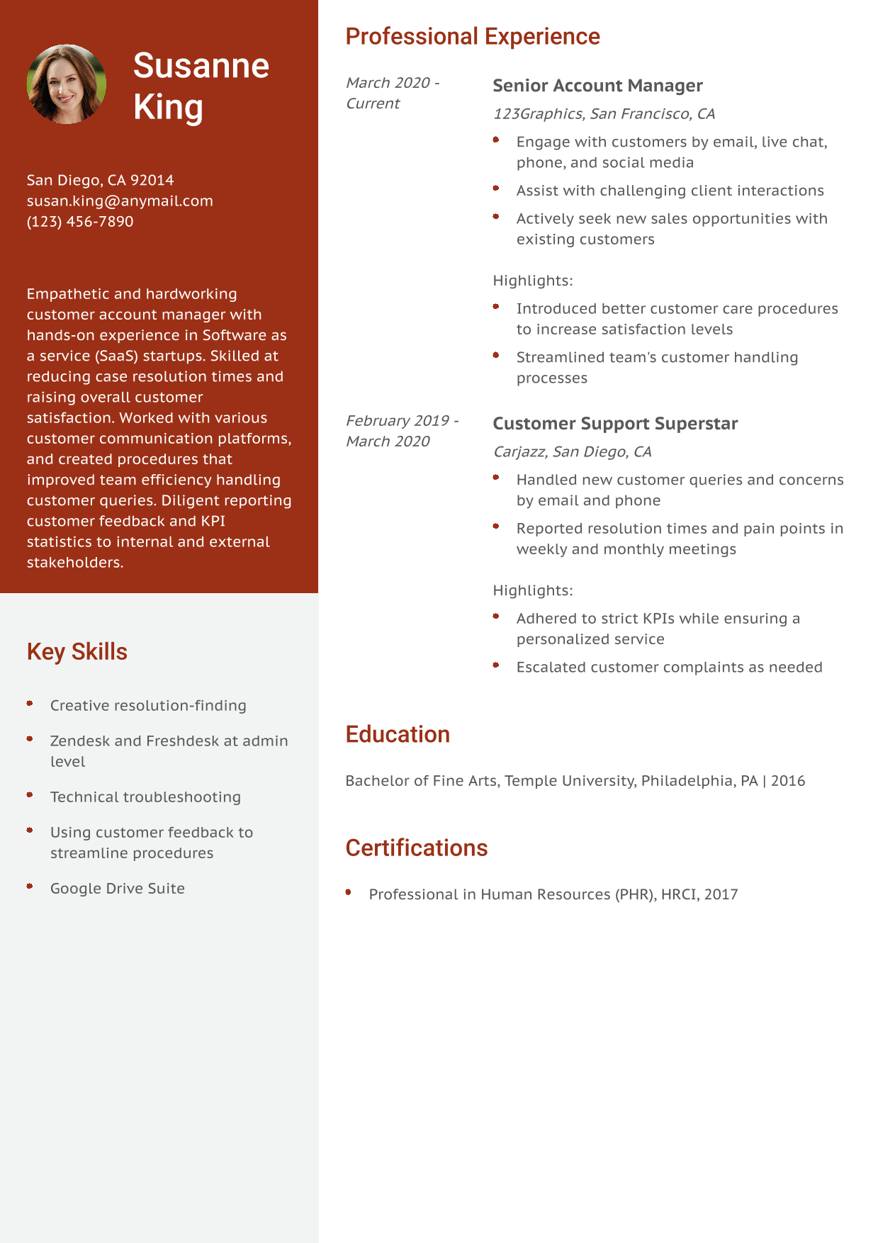 Customer Success Manager Resume Example