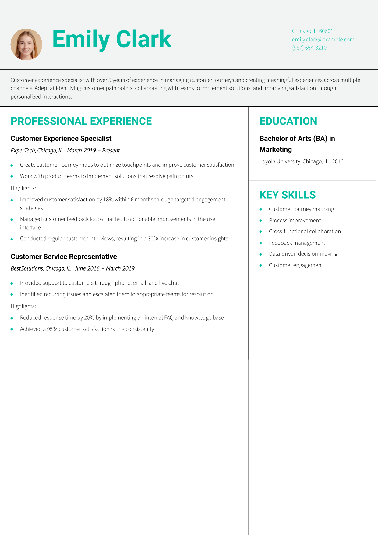 Customer Experience Specialist Resume Example