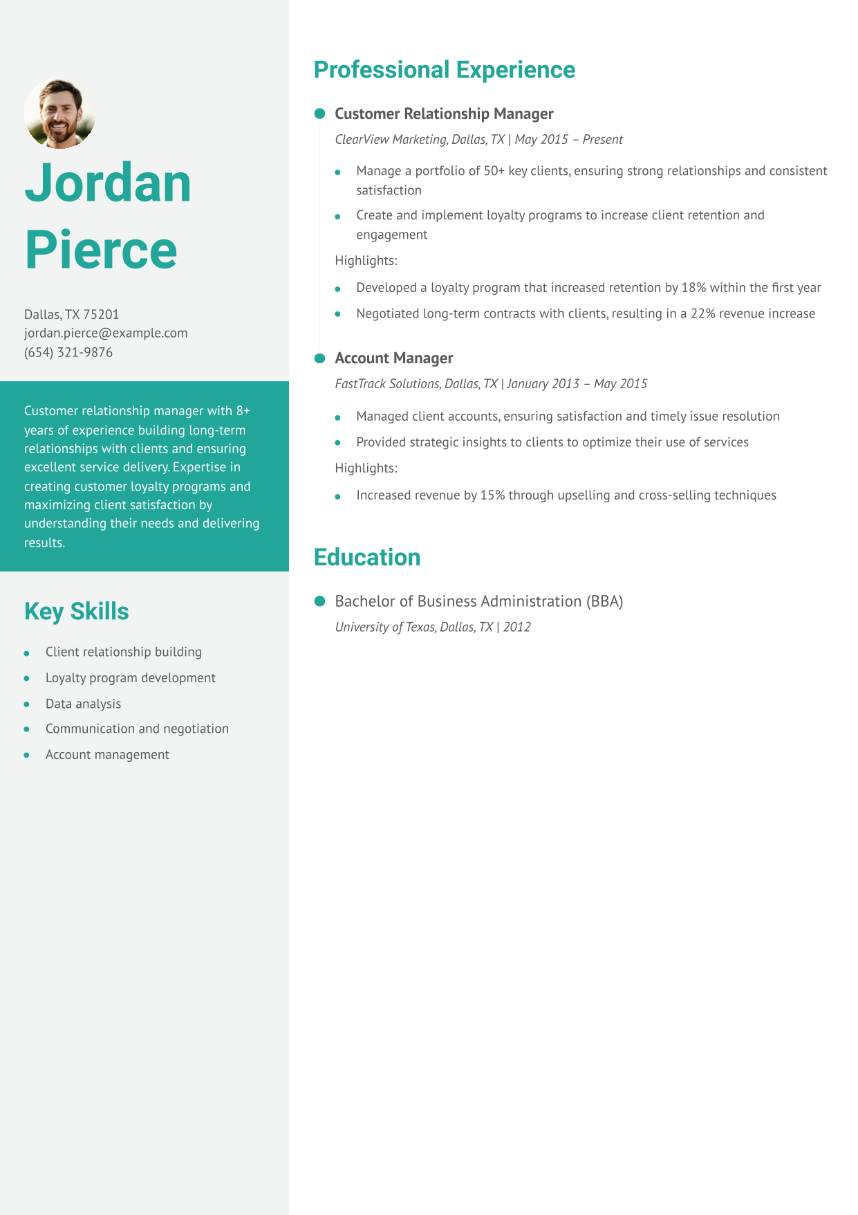 Customer Relationship Manager Resume Example