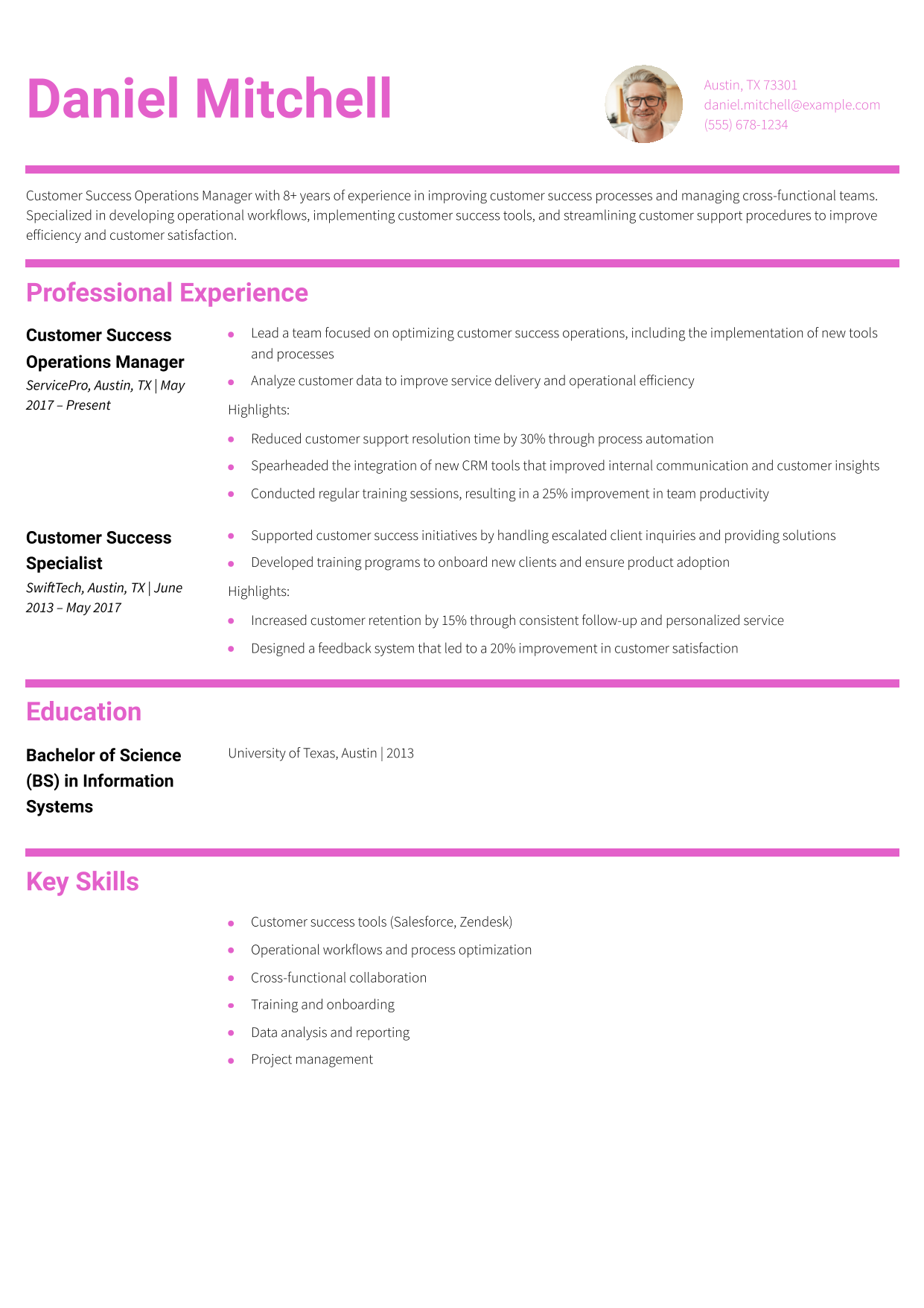 Customer Success Operations Manager Resume Example
