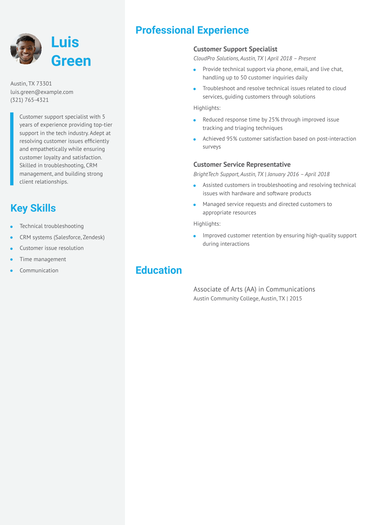 Customer Support Specialist Resume Example