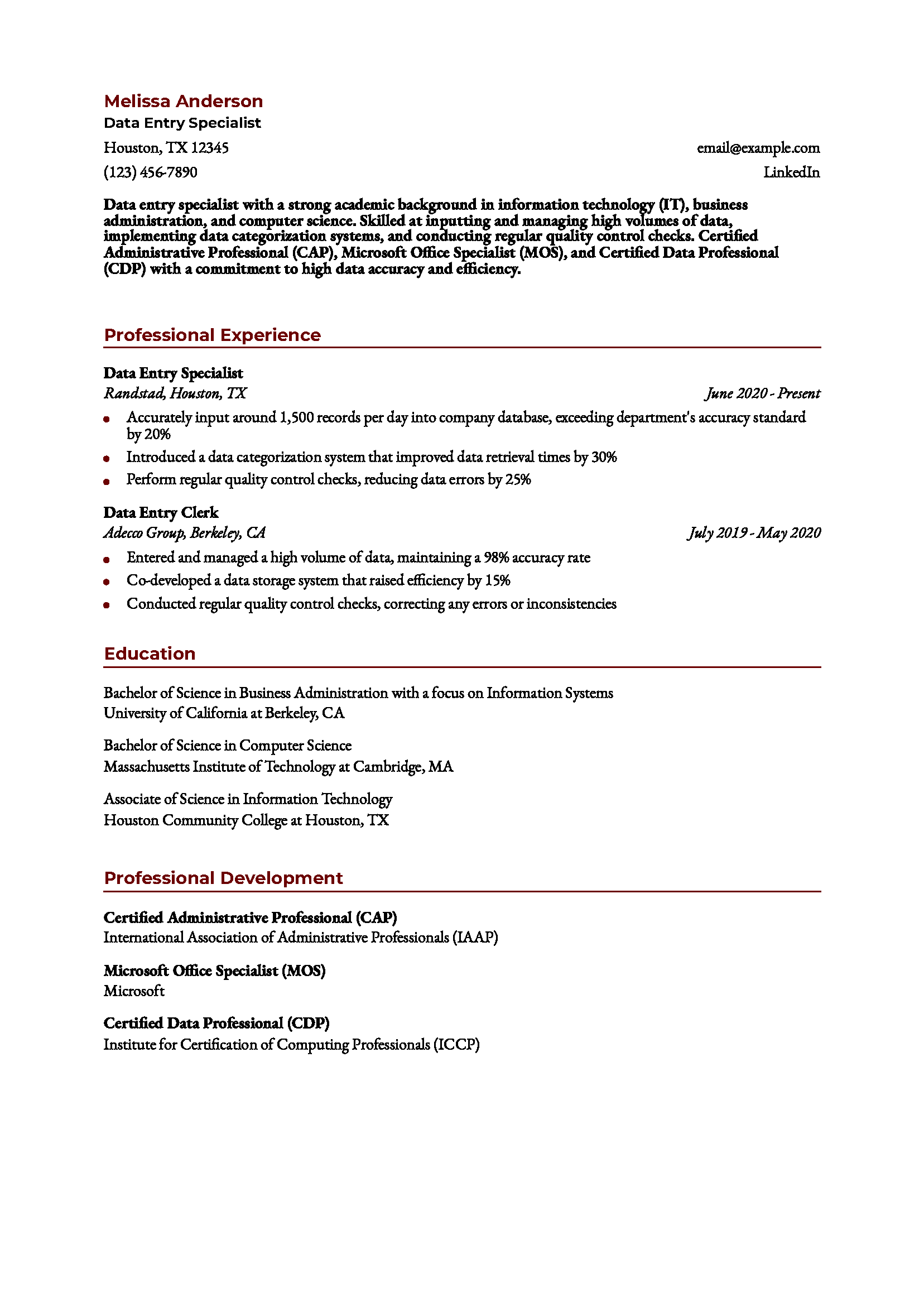 Data entry resume with no experience