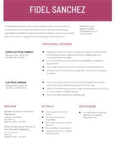 Electrical Engineer Resume Example