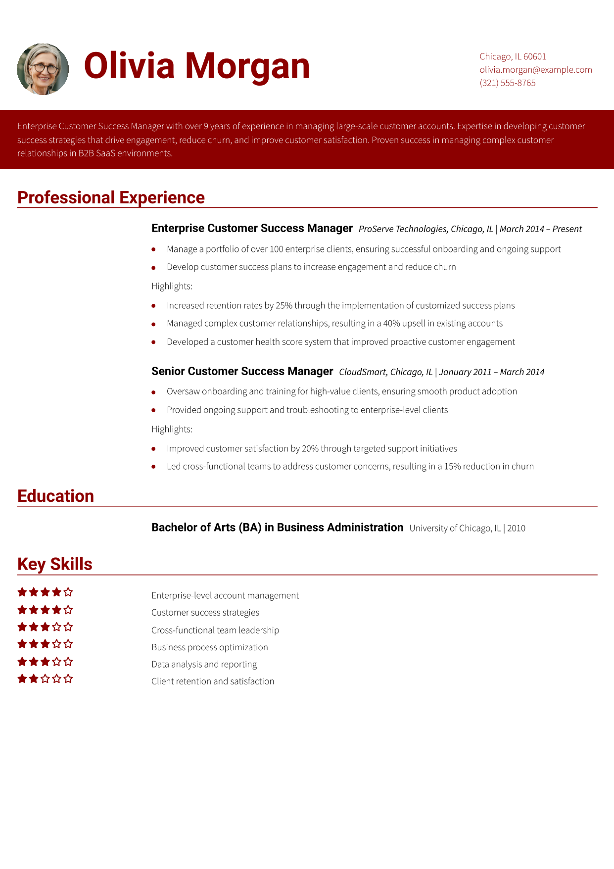 Enterprise Customer Success Manager Resume Example