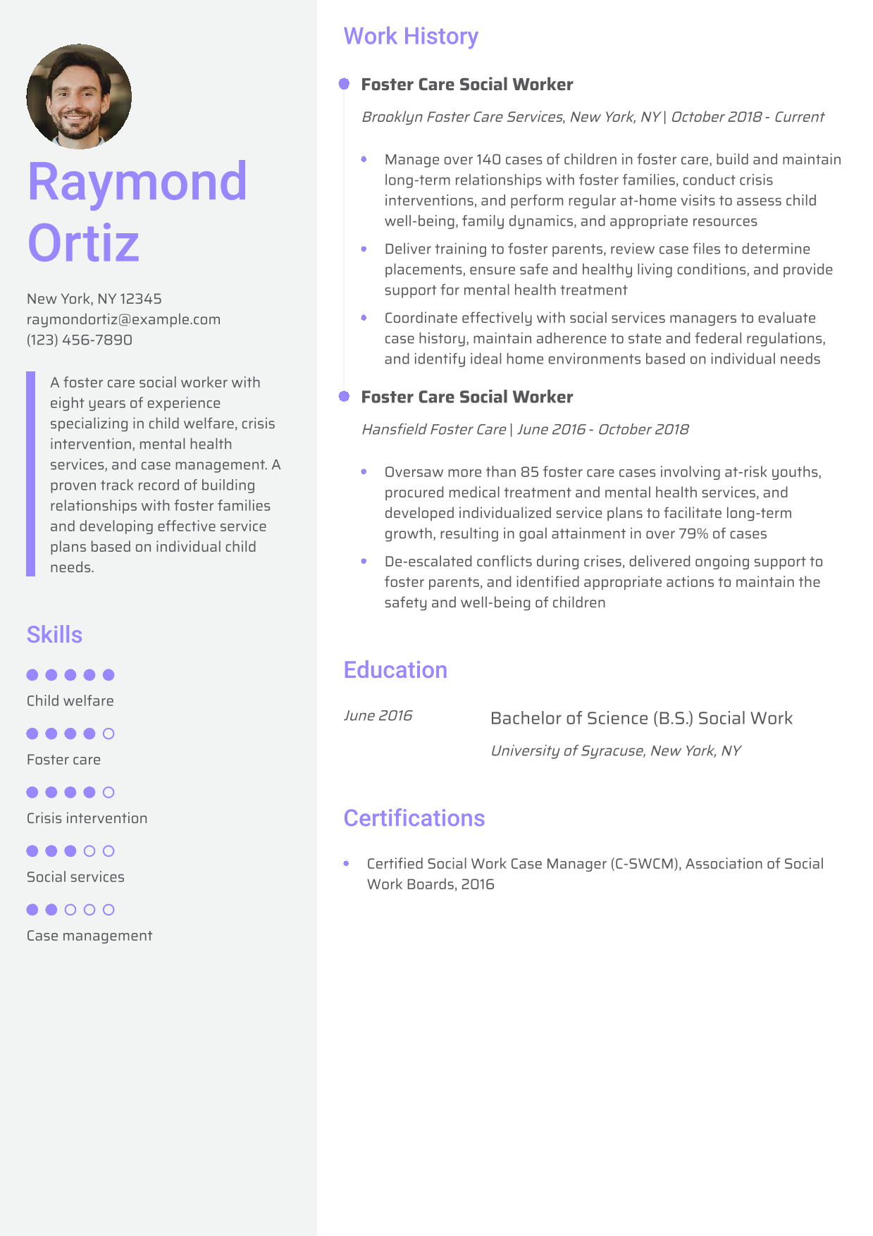 Foster Care Social Worker Resume Example