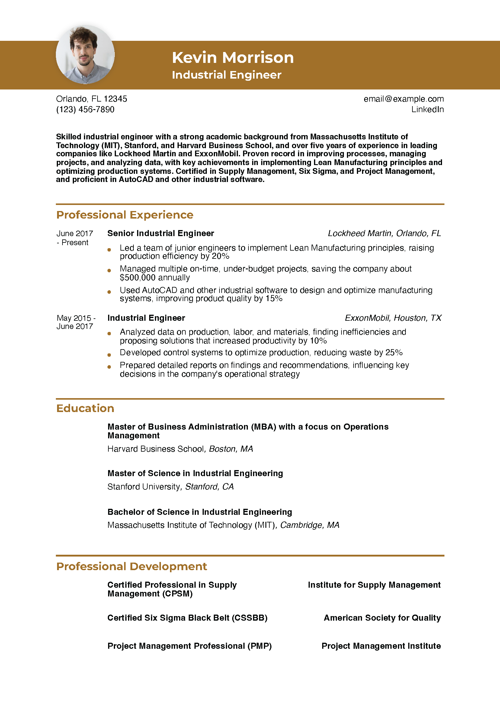 Industrial Engineer Resume Example