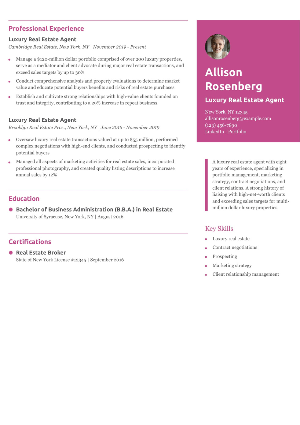 Luxury Real Estate Agent Resume