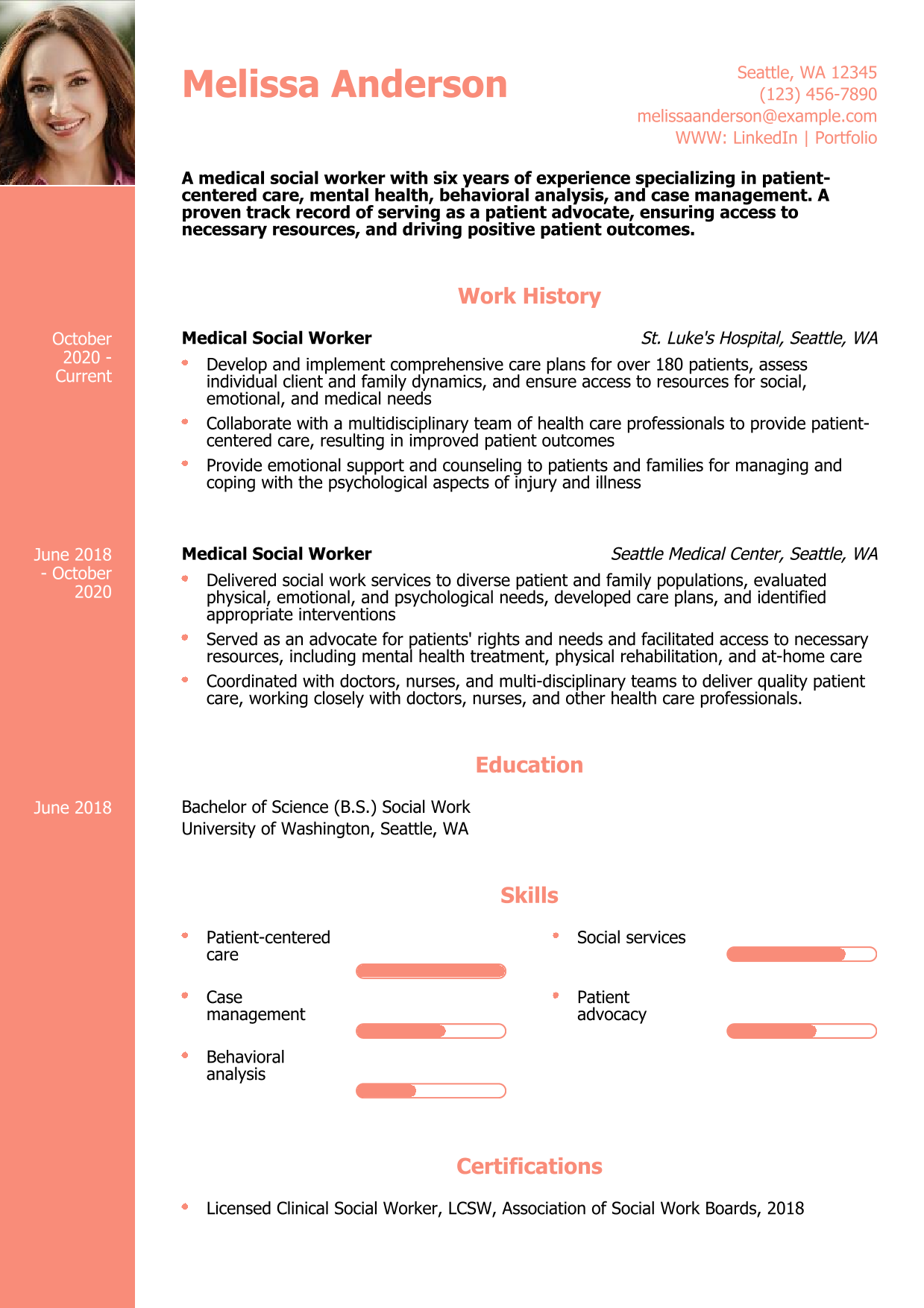 Medical Social Worker Resume Example