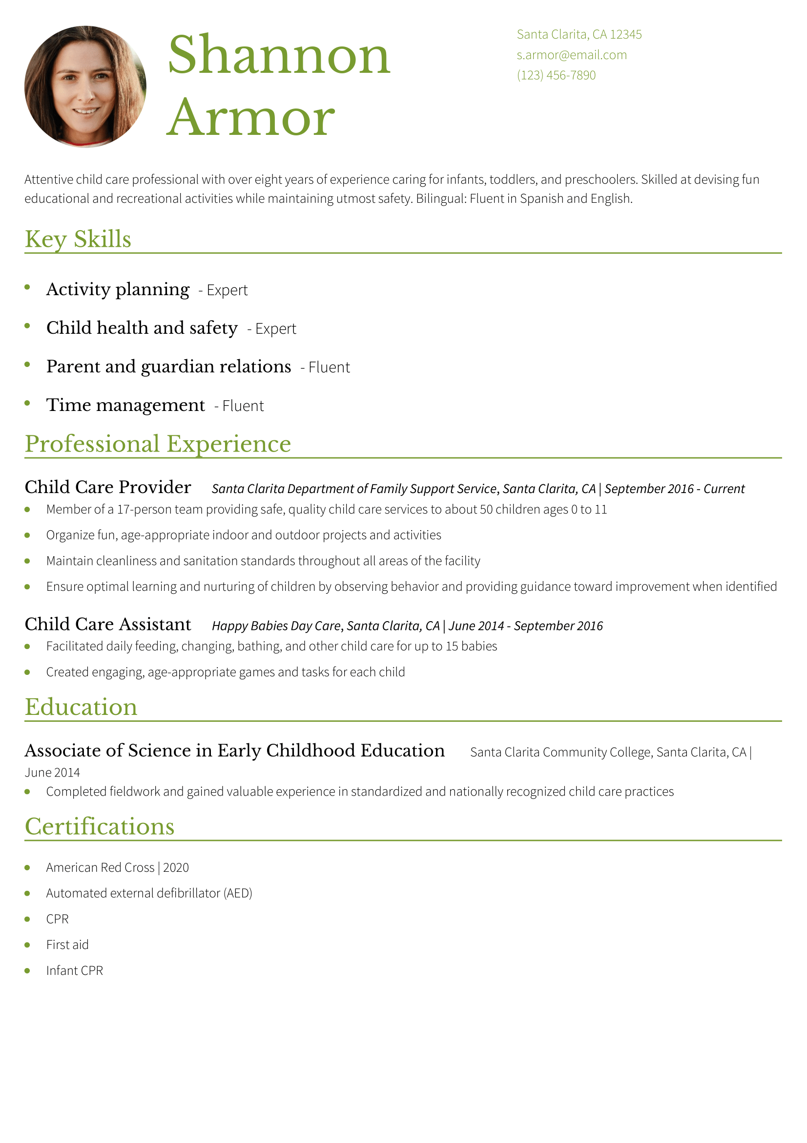 Child Care Resume Examples and Templates for 2025