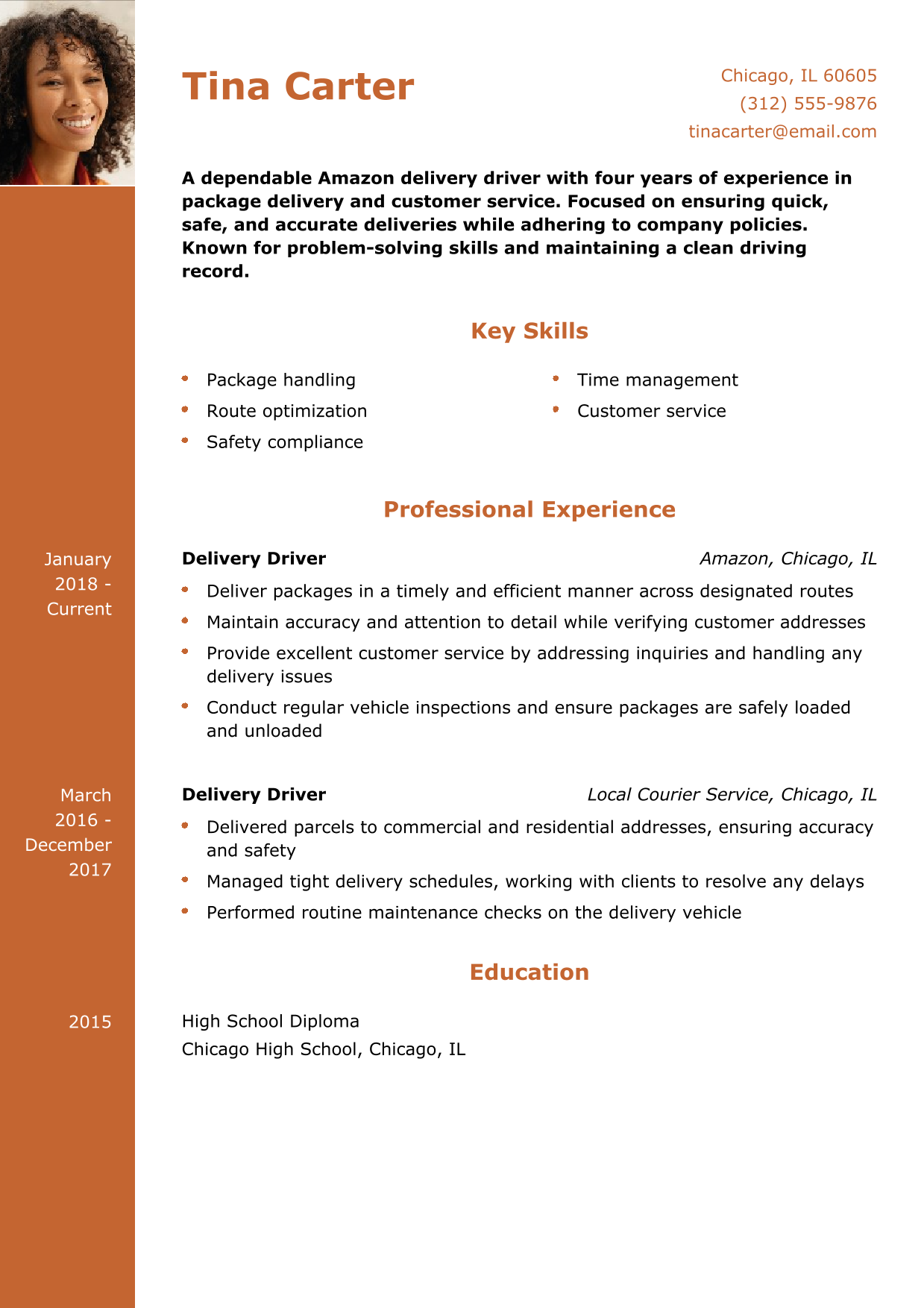 Amazon Delivery Driver Resume Example
