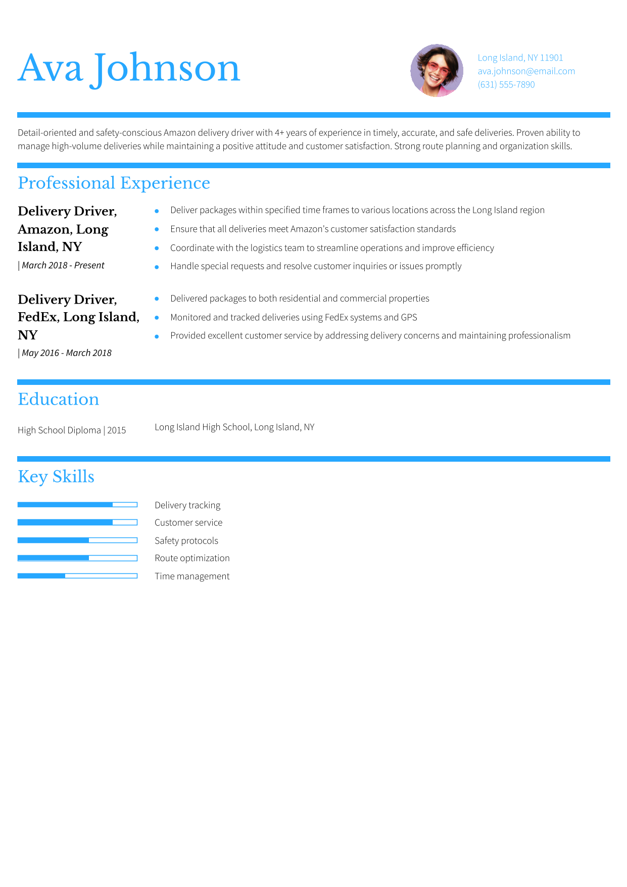 Amazon Delivery Driver Resume Example