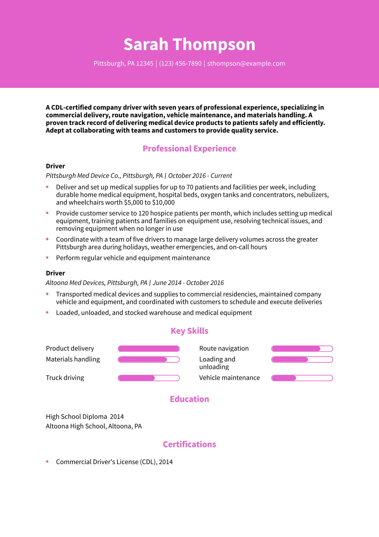 Company Driver Resume Example