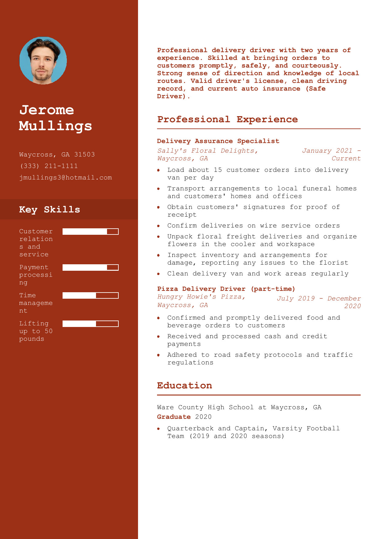 Entry-Level Delivery Driver Resume Example