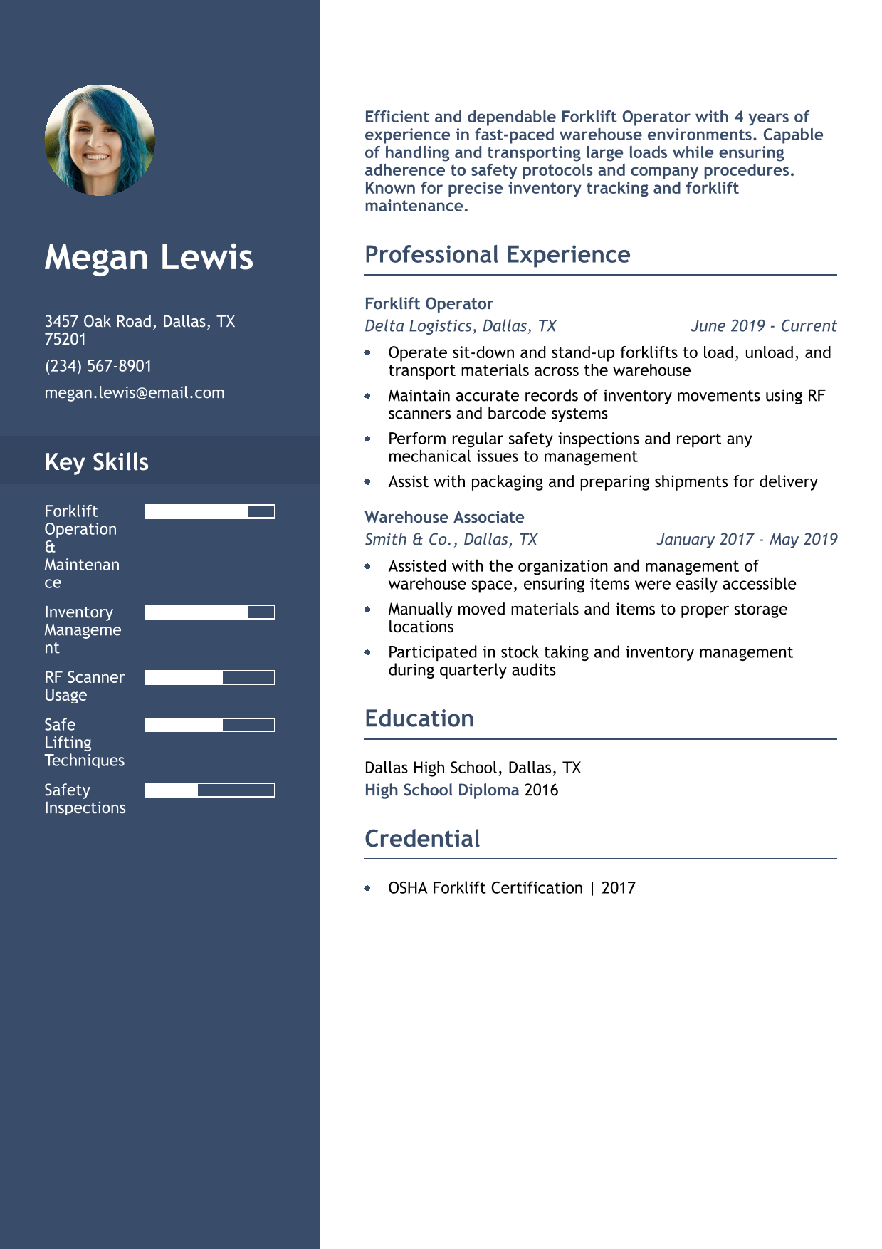 Forklift Operator Resume Example 2