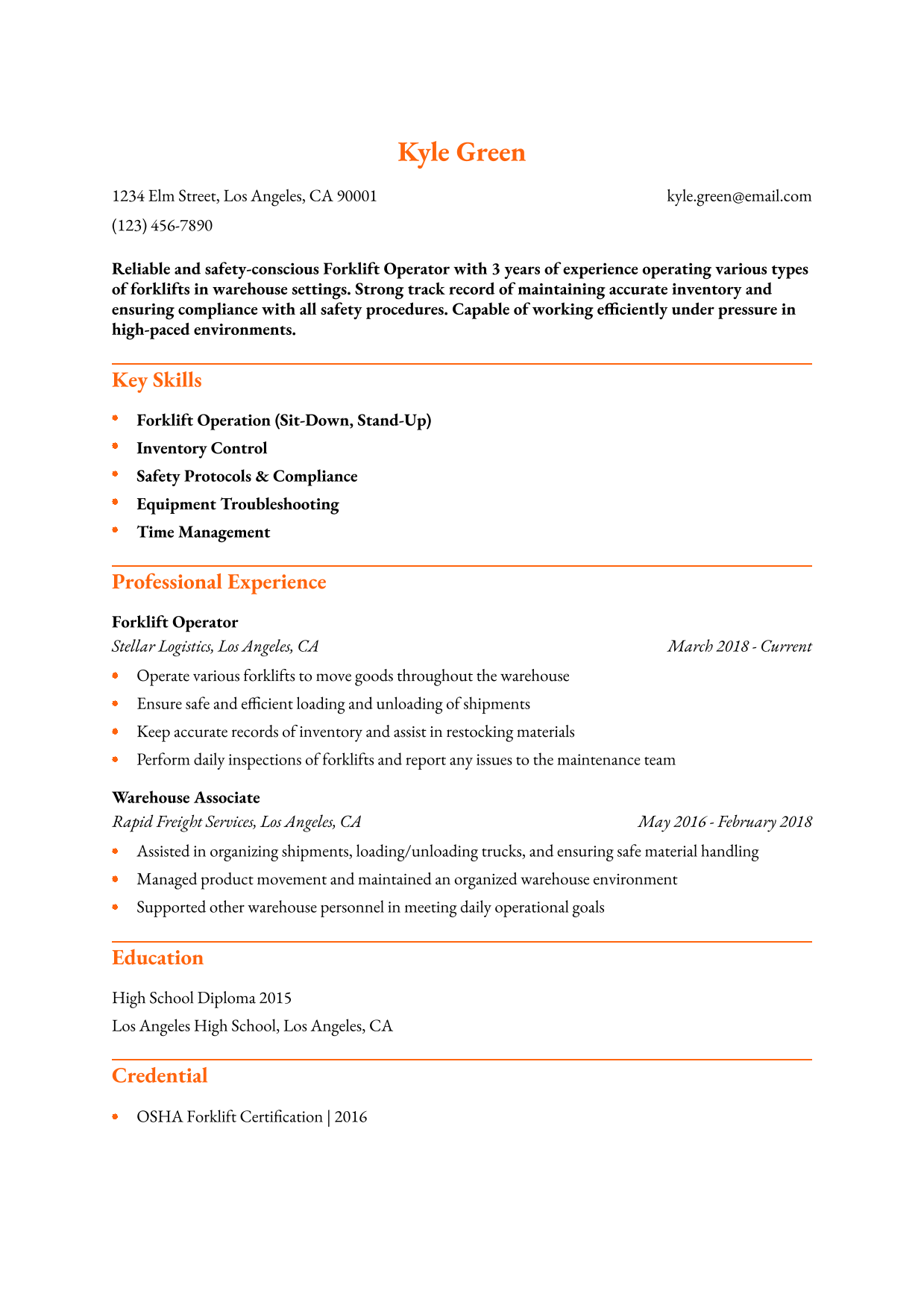Forklift Operator Resume Example 11