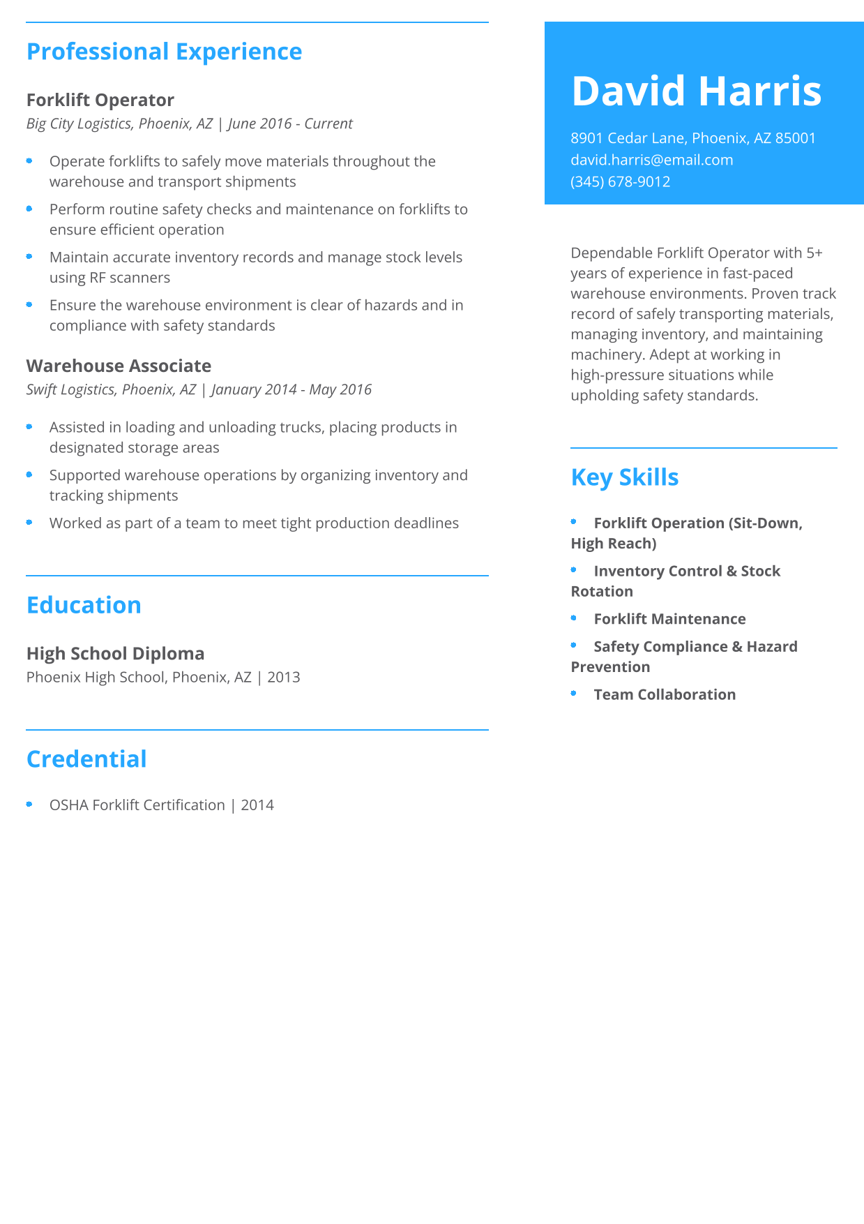Forklift Operator Resume Example 13