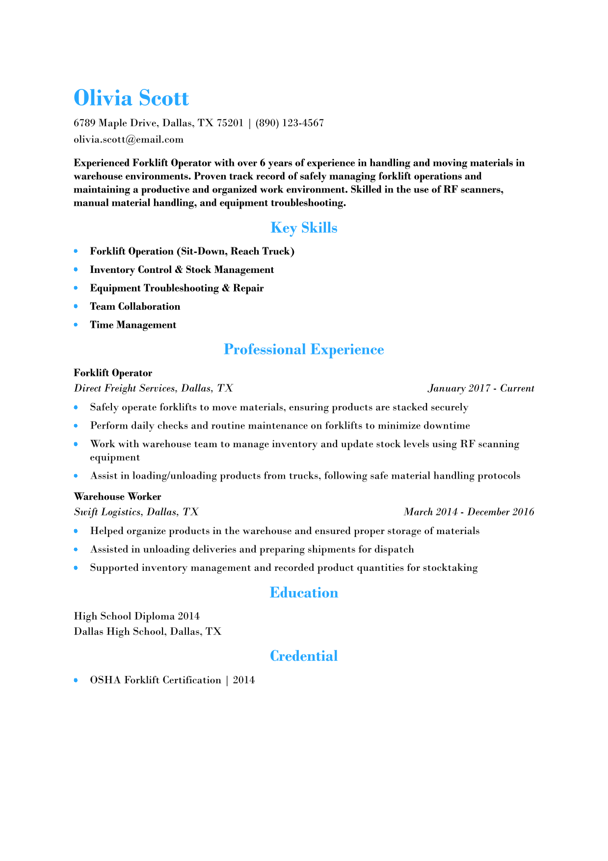 Forklift Operator Resume Example 15