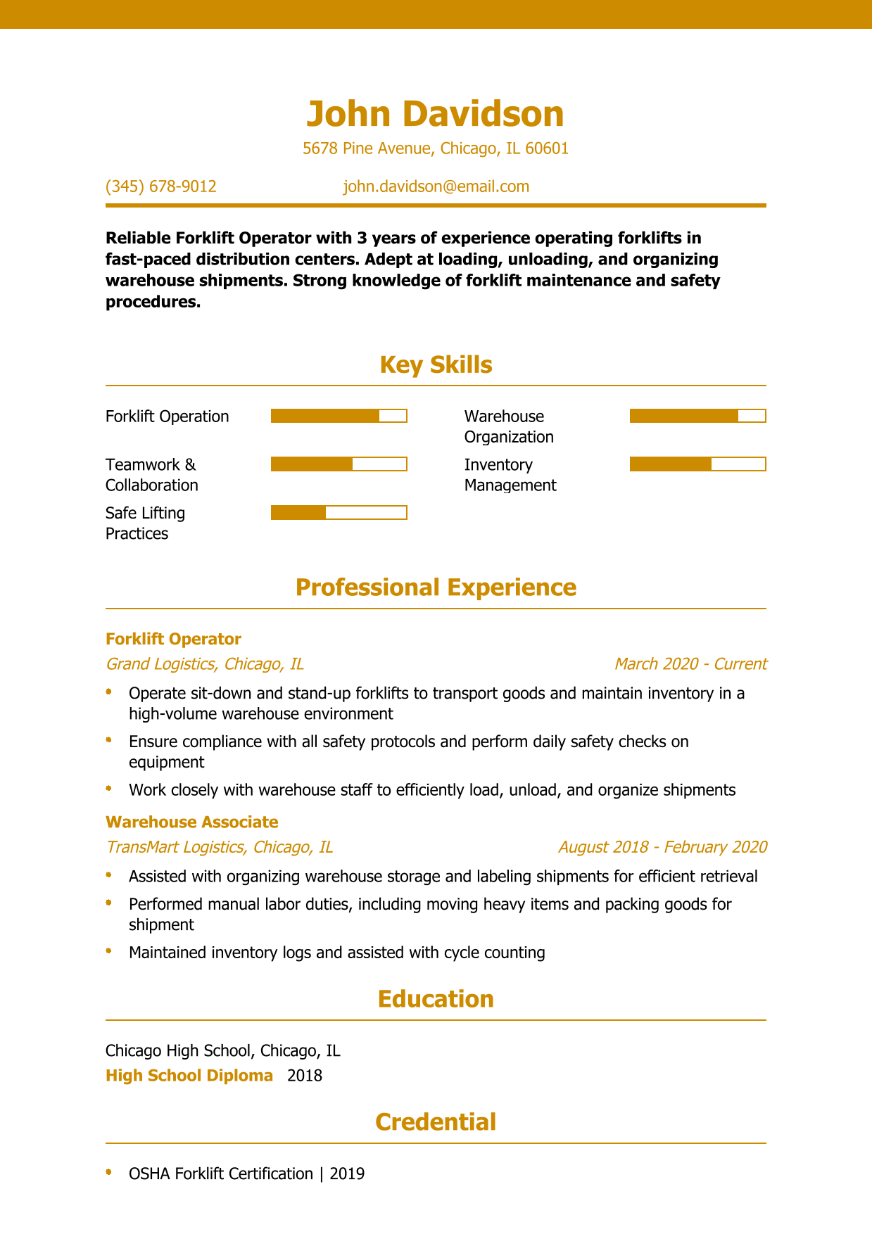 Forklift Operator Resume Example 3
