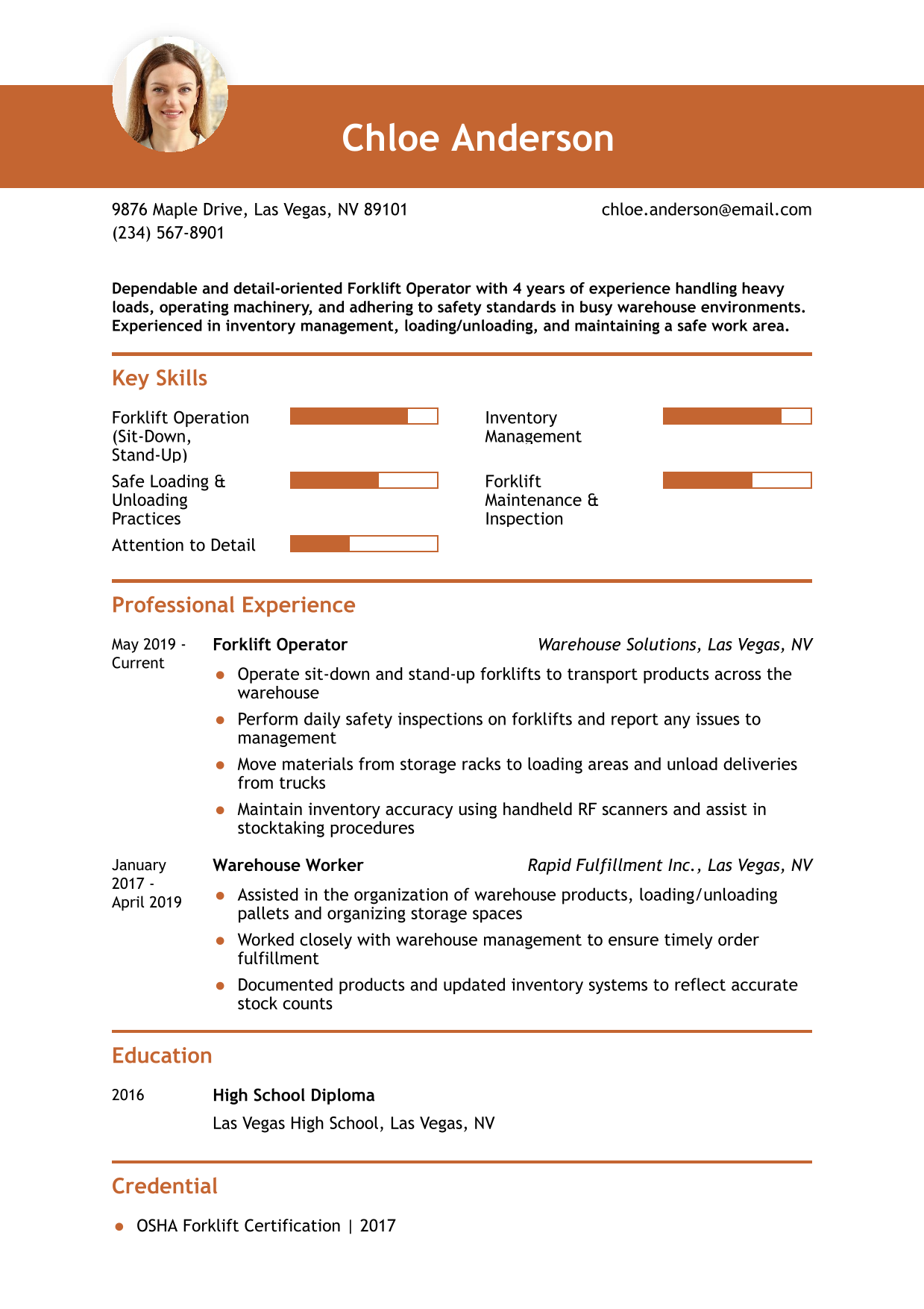 Forklift Operator Resume Example 7