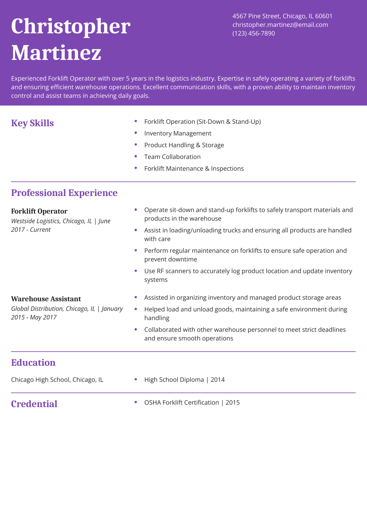 Forklift Operator Resume Example 10