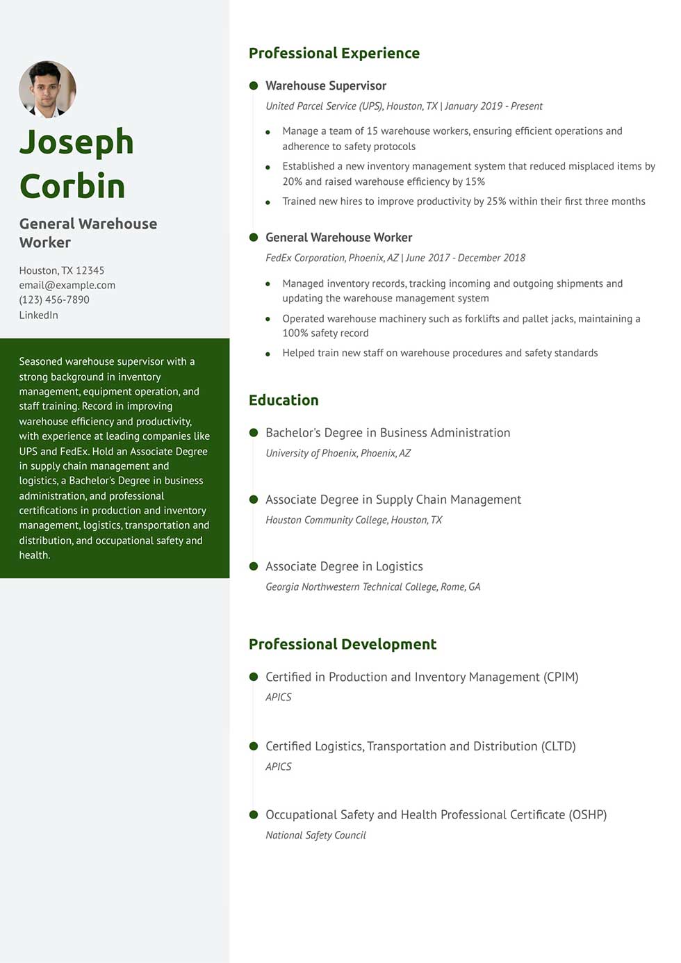 Warehouse Resume Example