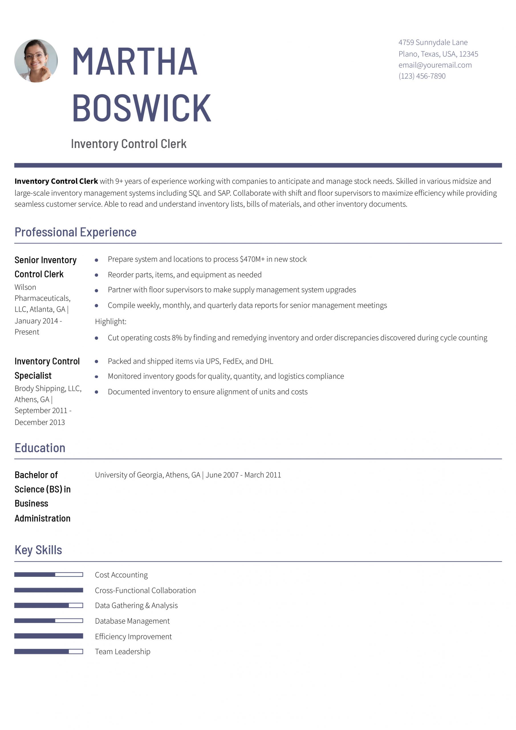 Inventory Control Clerk Resume Examples and Templates for 2025