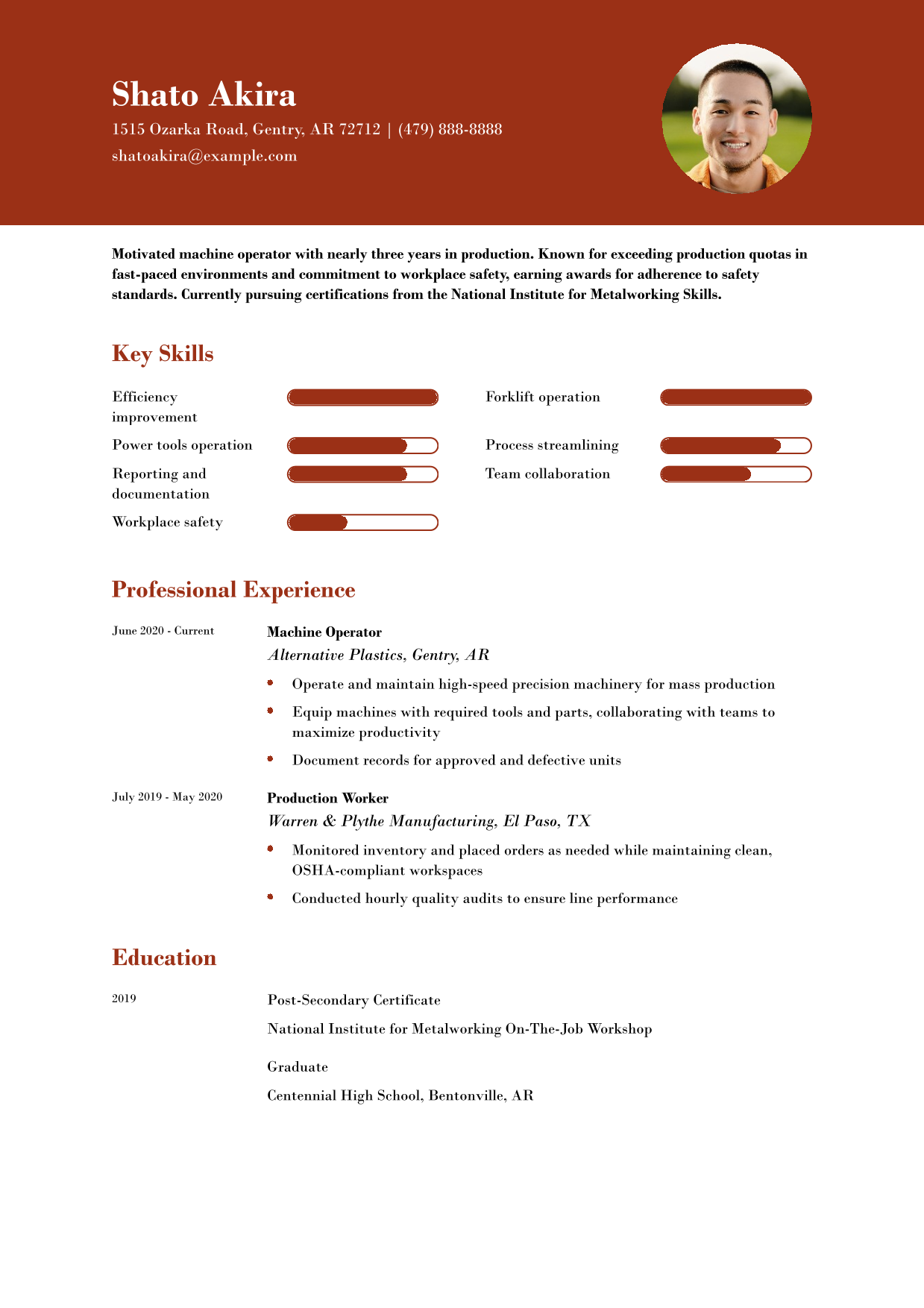 Production Resume Example