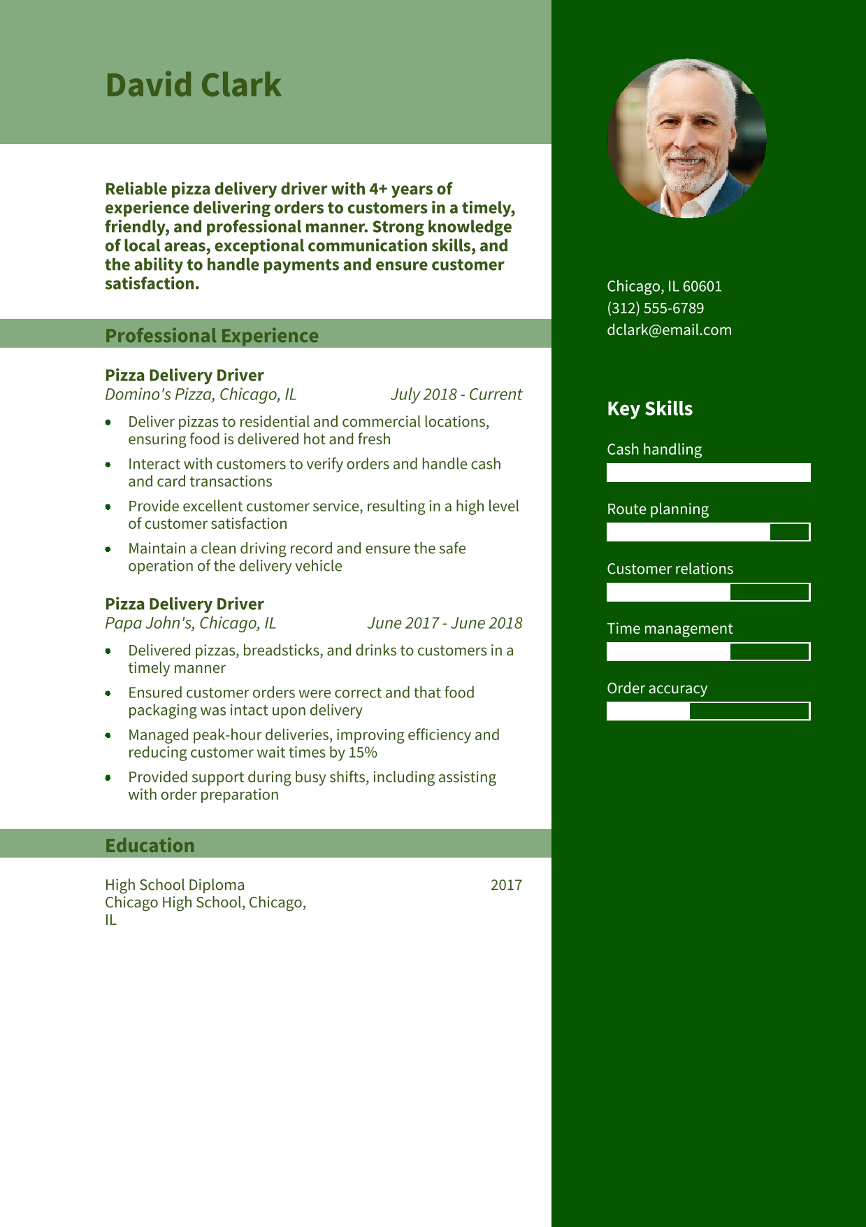 Pizza Delivery Driver Resume Example