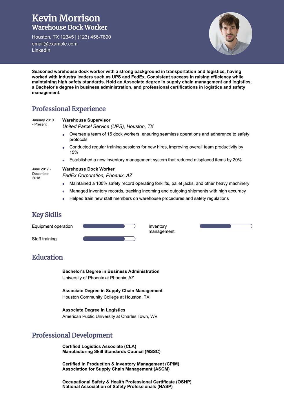 Warehouse Dock Worker Resume Example