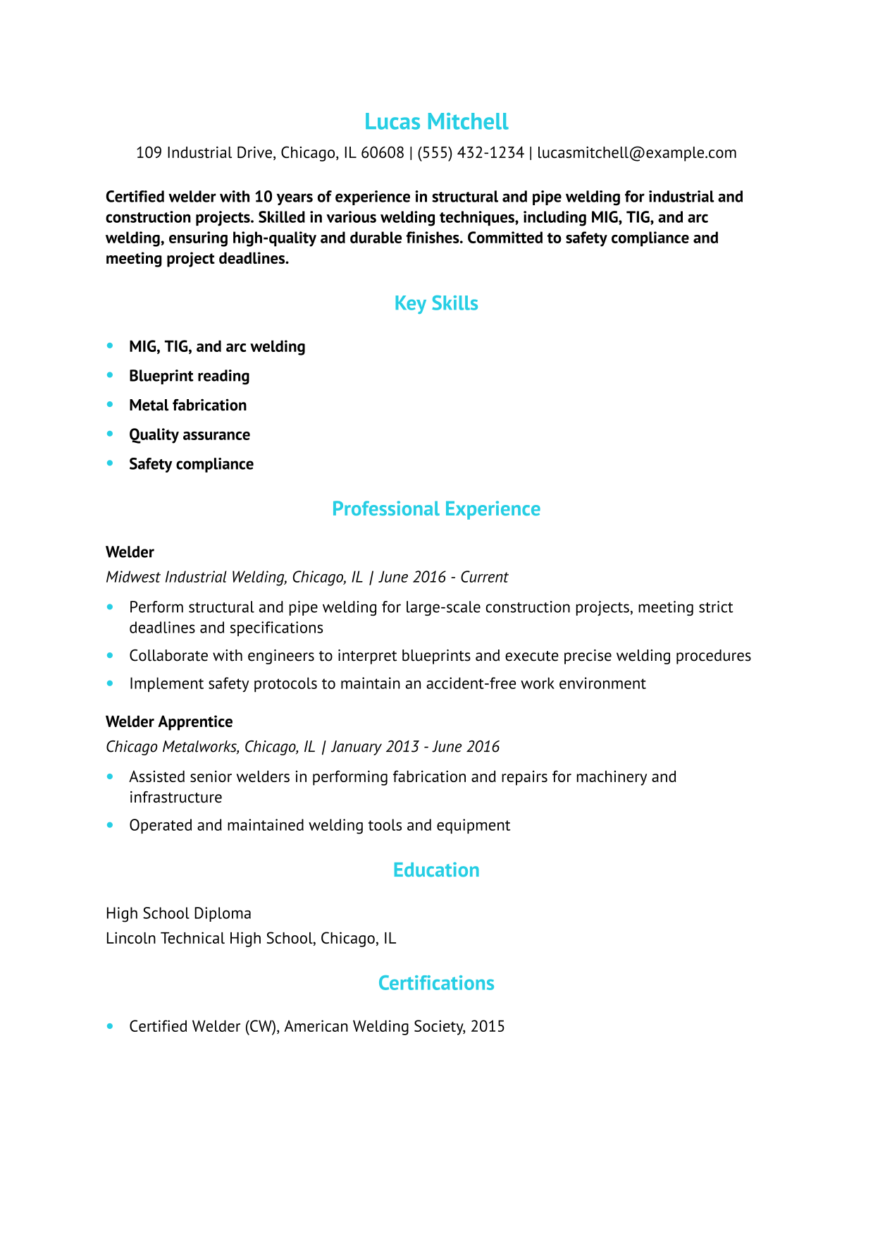Welder Resume Example