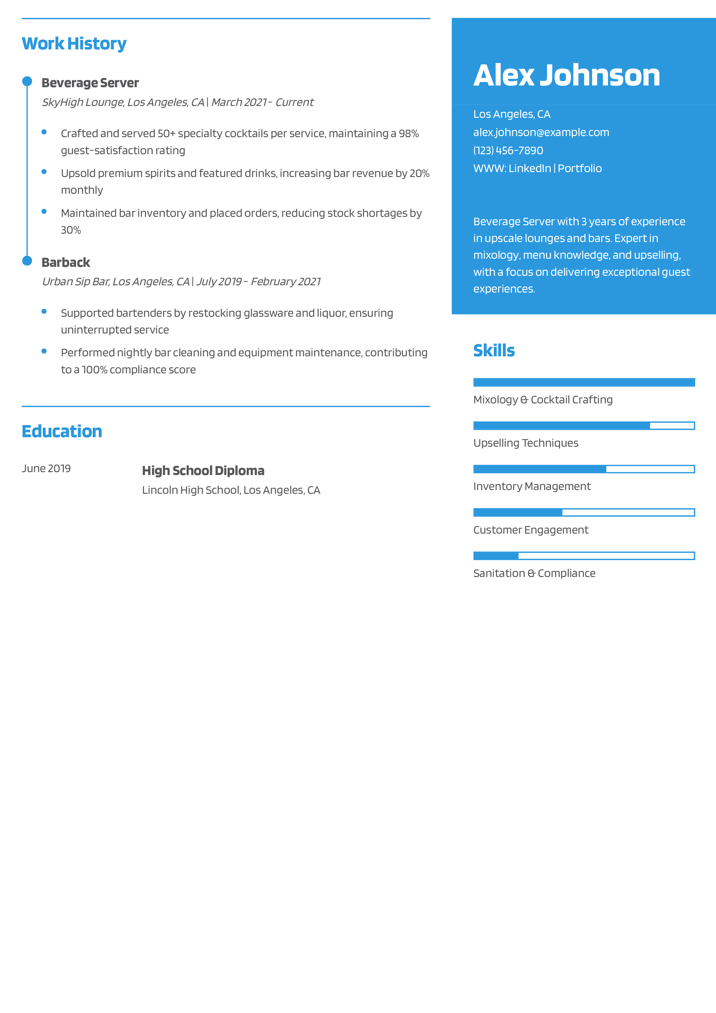 Beverage Server Resume