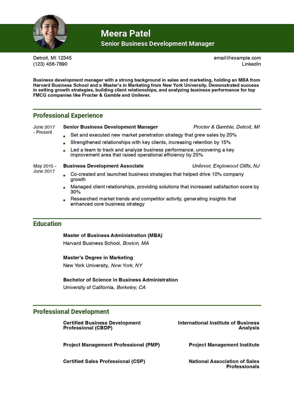 Business Resume Example