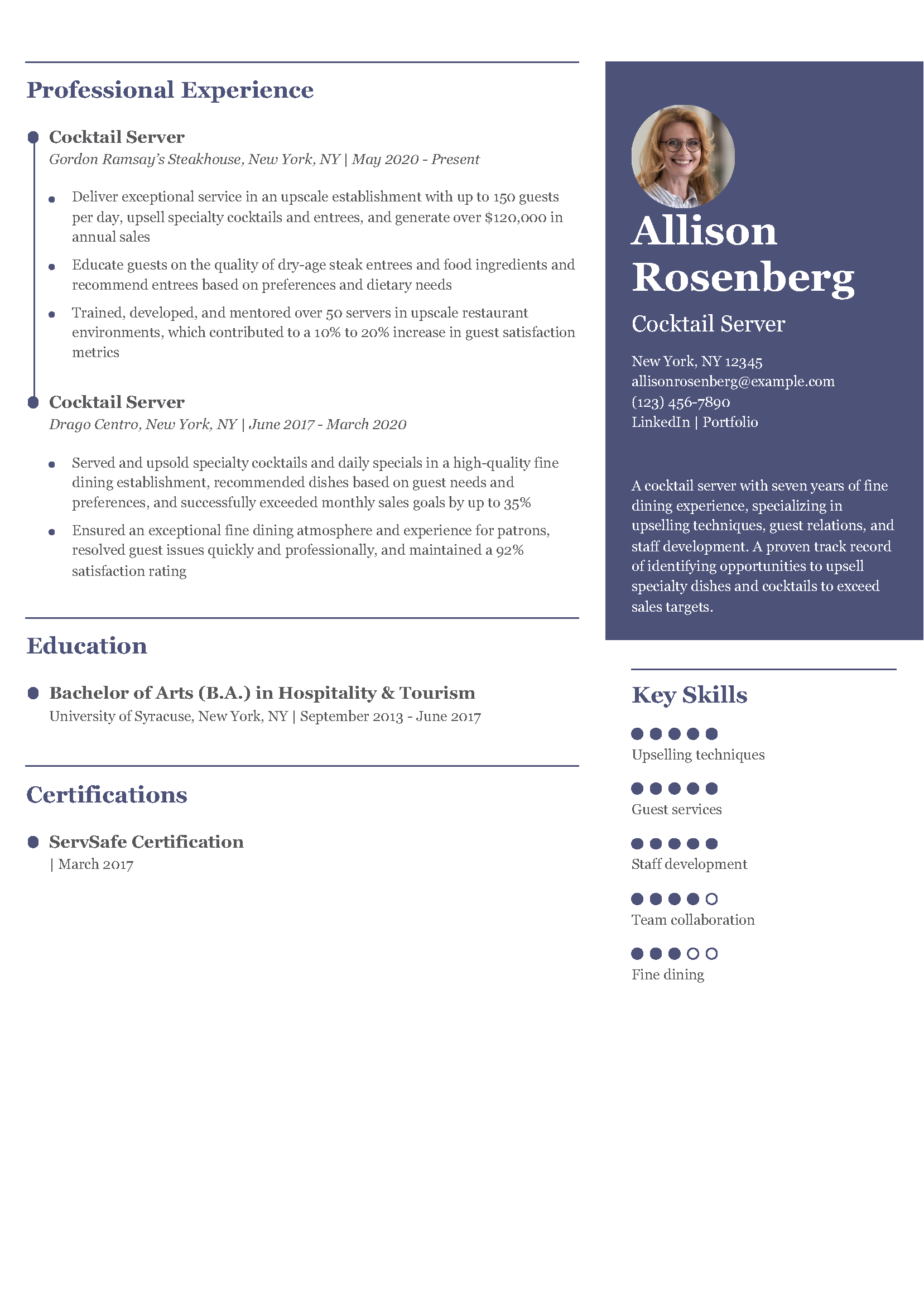 Cocktail Server Resume Example