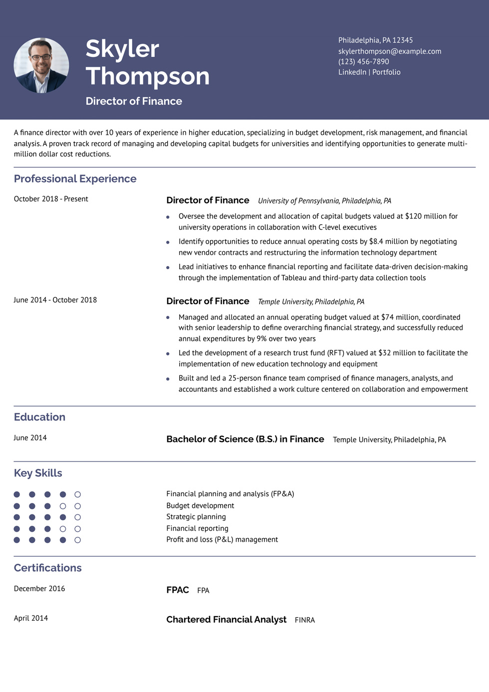 Finance Resume Example