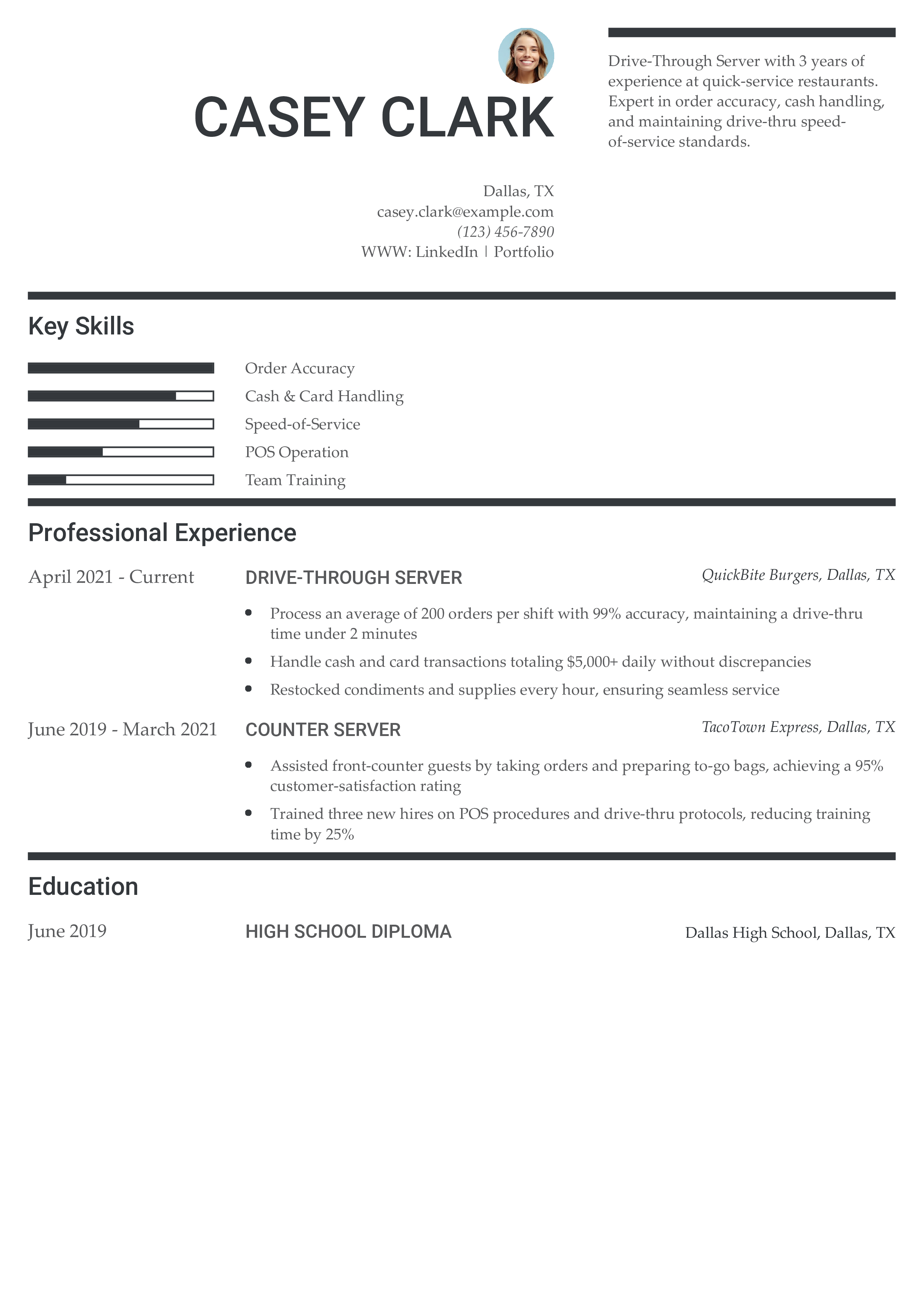Drive-Through Server Resume