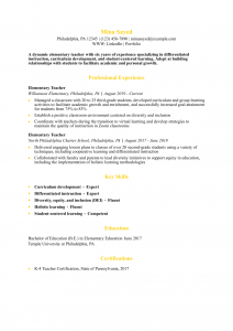 Elementary Teacher Resume Example