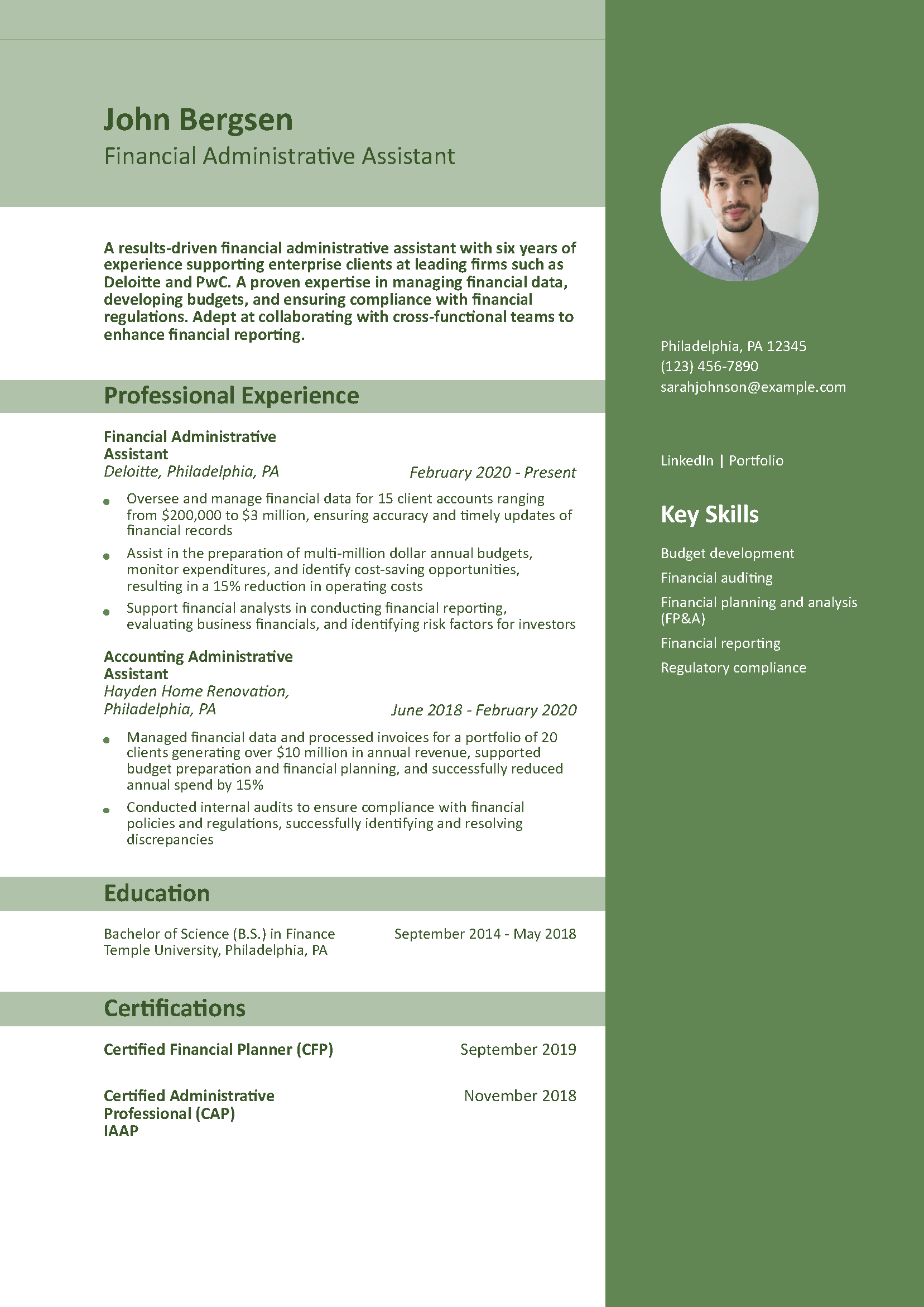 Financial Administrative Assistant Resume Example