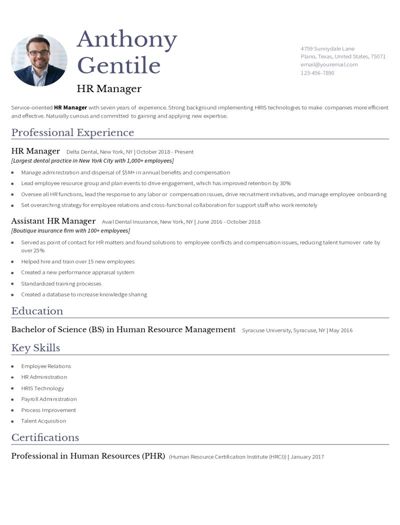 Human Resources Manager Resume Example
