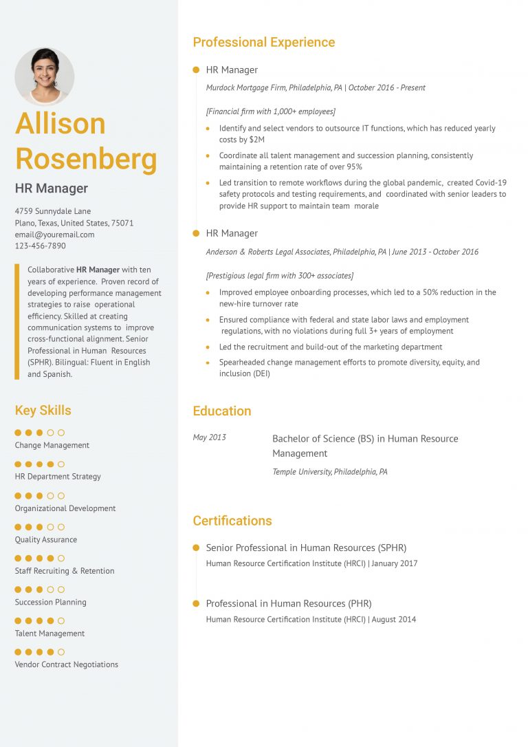 Human Resources Manager Resume Examples and Templates for 2025