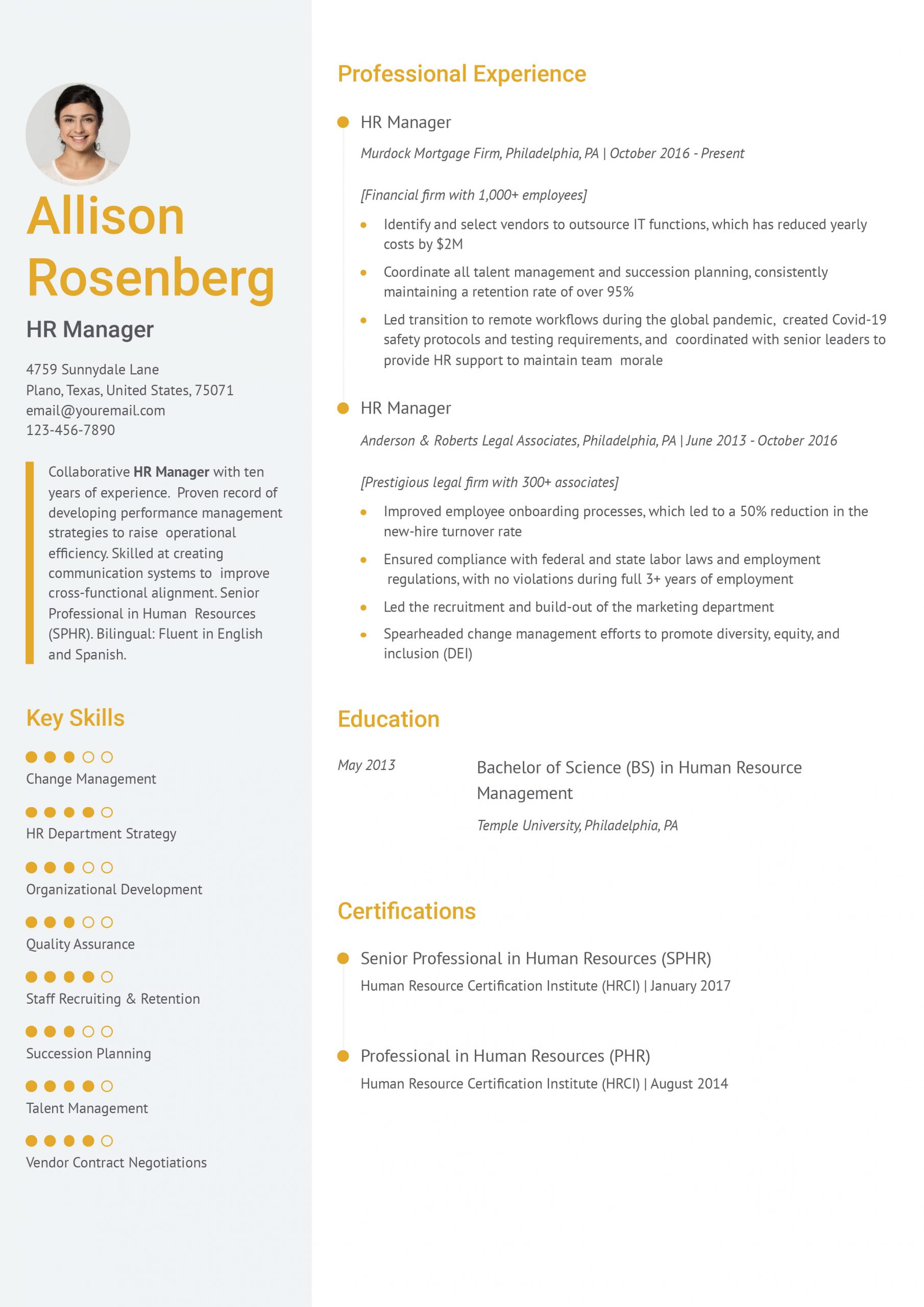 Finance HR Manager Resume