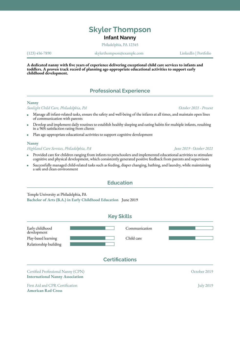 Nanny Resume Example