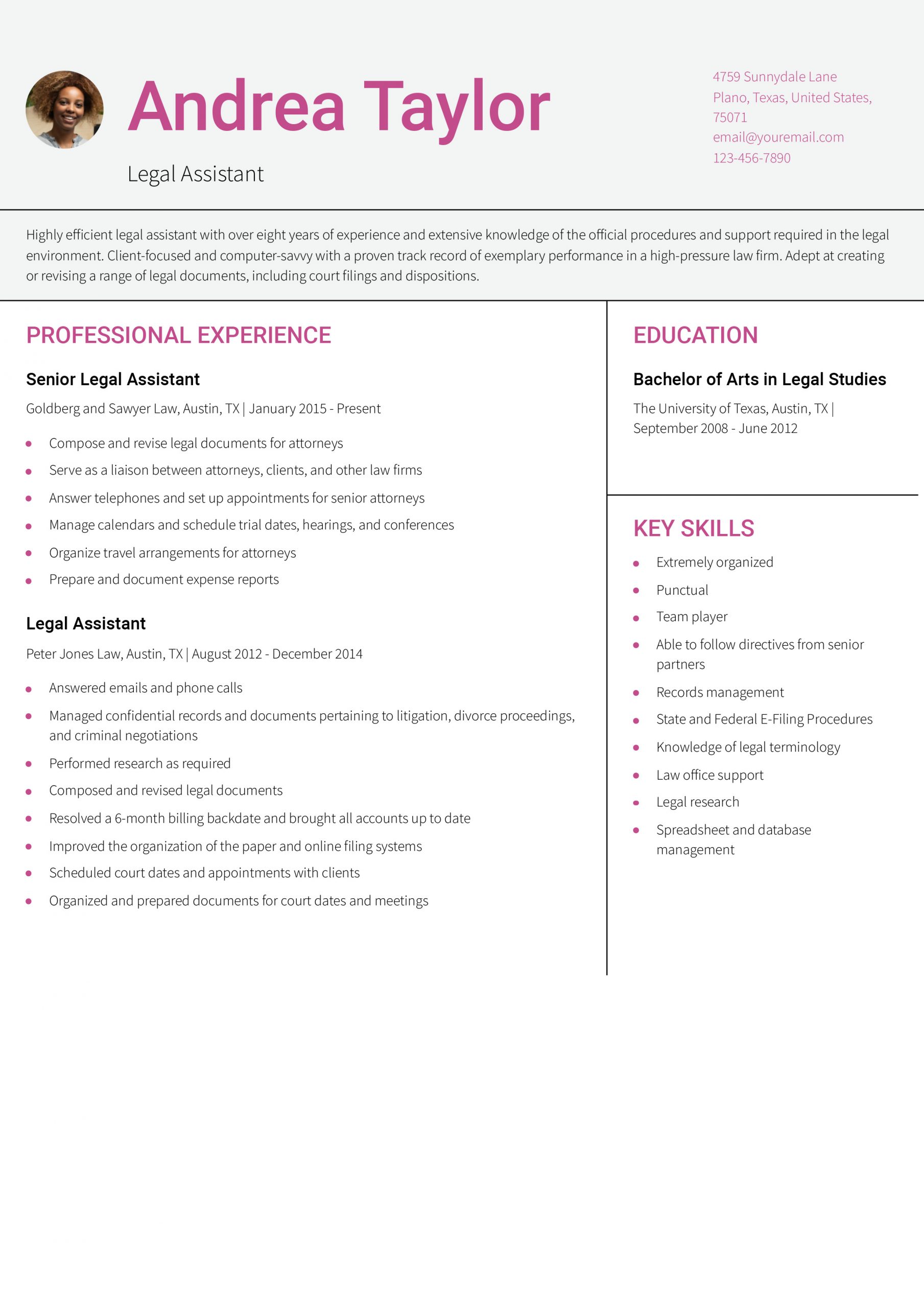Legal Assistant Resume Examples and Templates for 2025