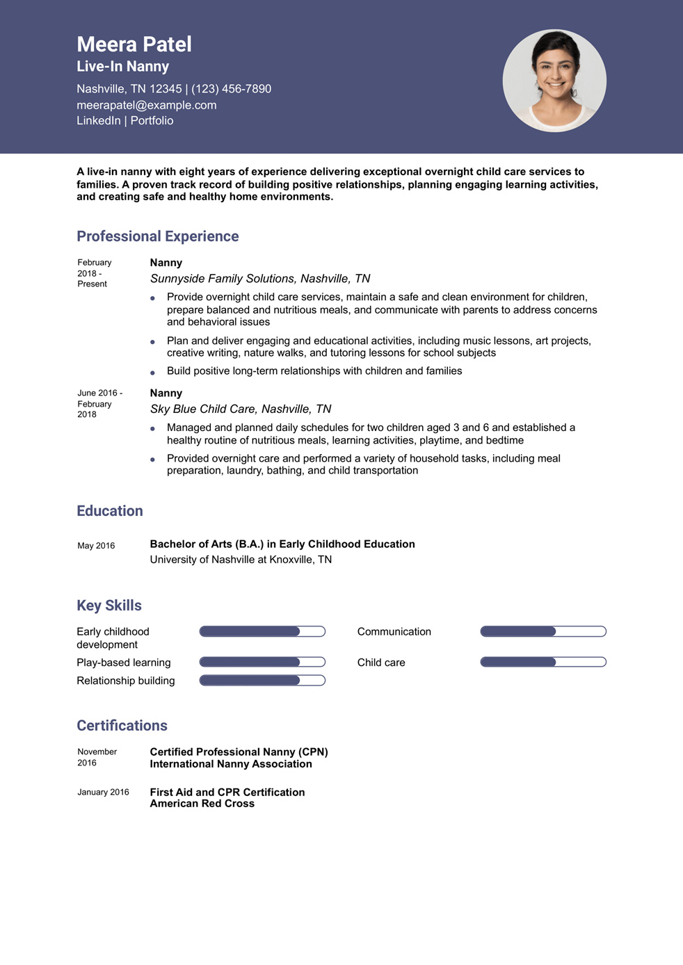 Live-In Nanny Resume Example