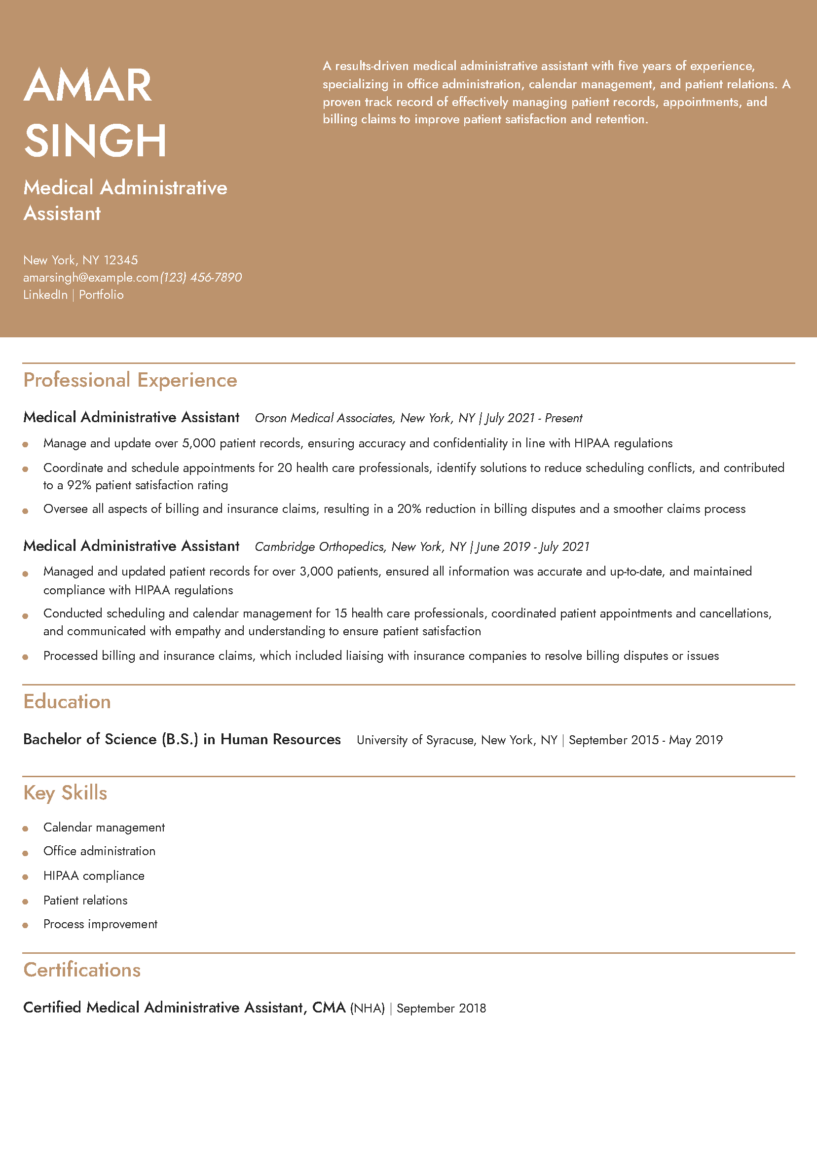 Medical Administrative Assistant Resume Example