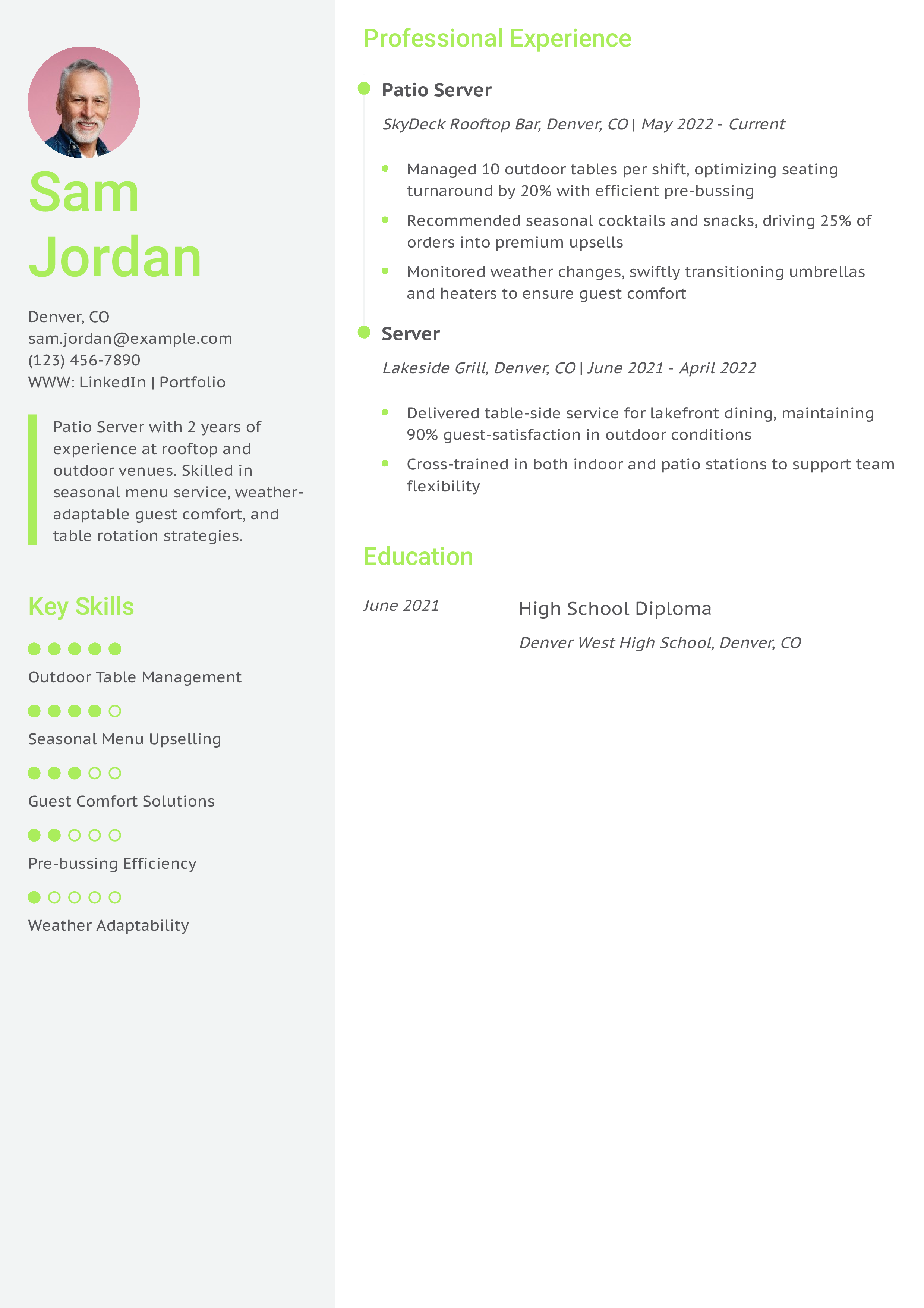 Patio Server Resume